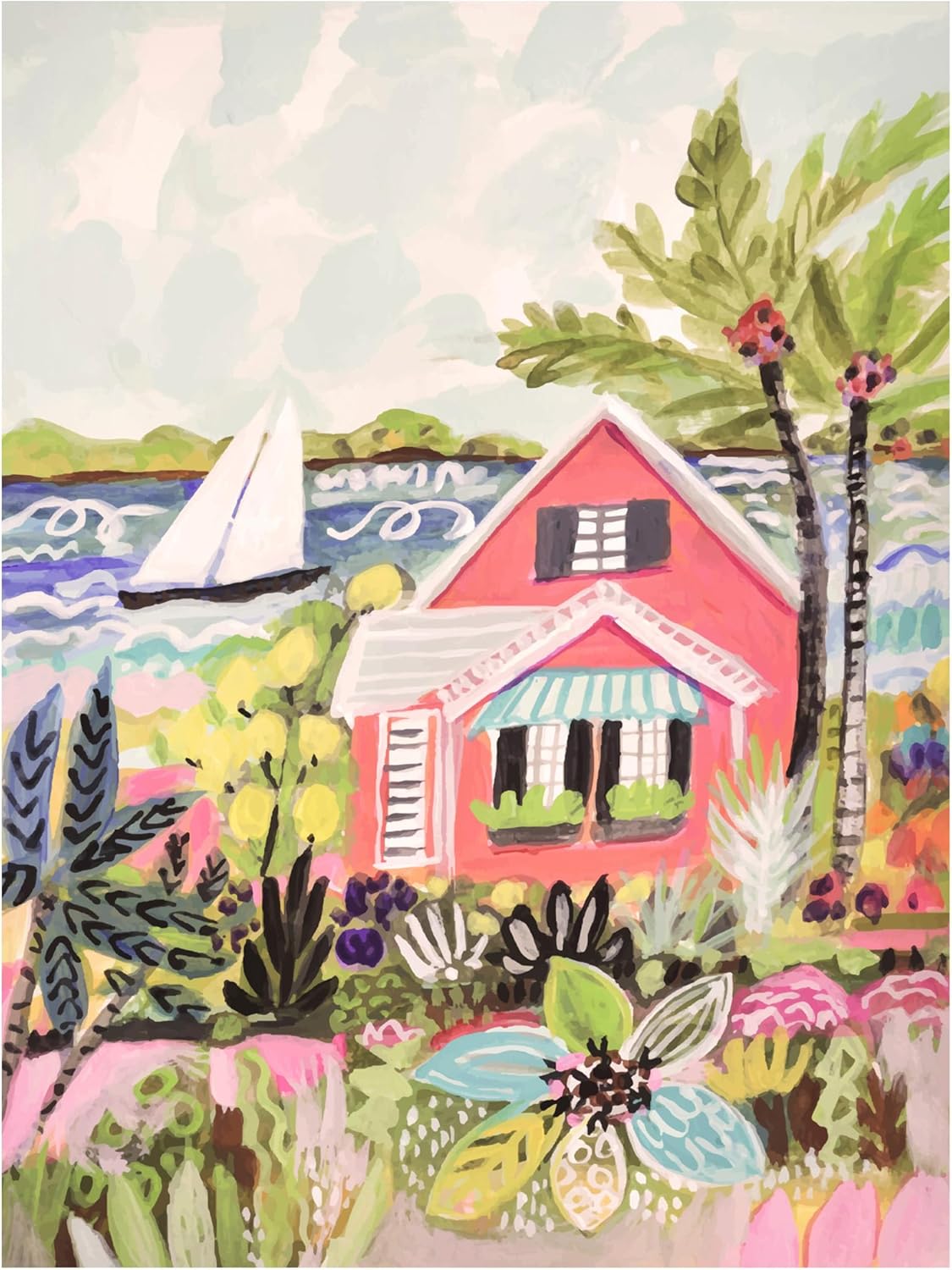 Trademark Fine Art Canvas Wall Art - Karen Fields 'Coastal Pink Cabin' Wall Art for Living Room, Bedroom, or Office Décor 18x24 Stretched Canvas