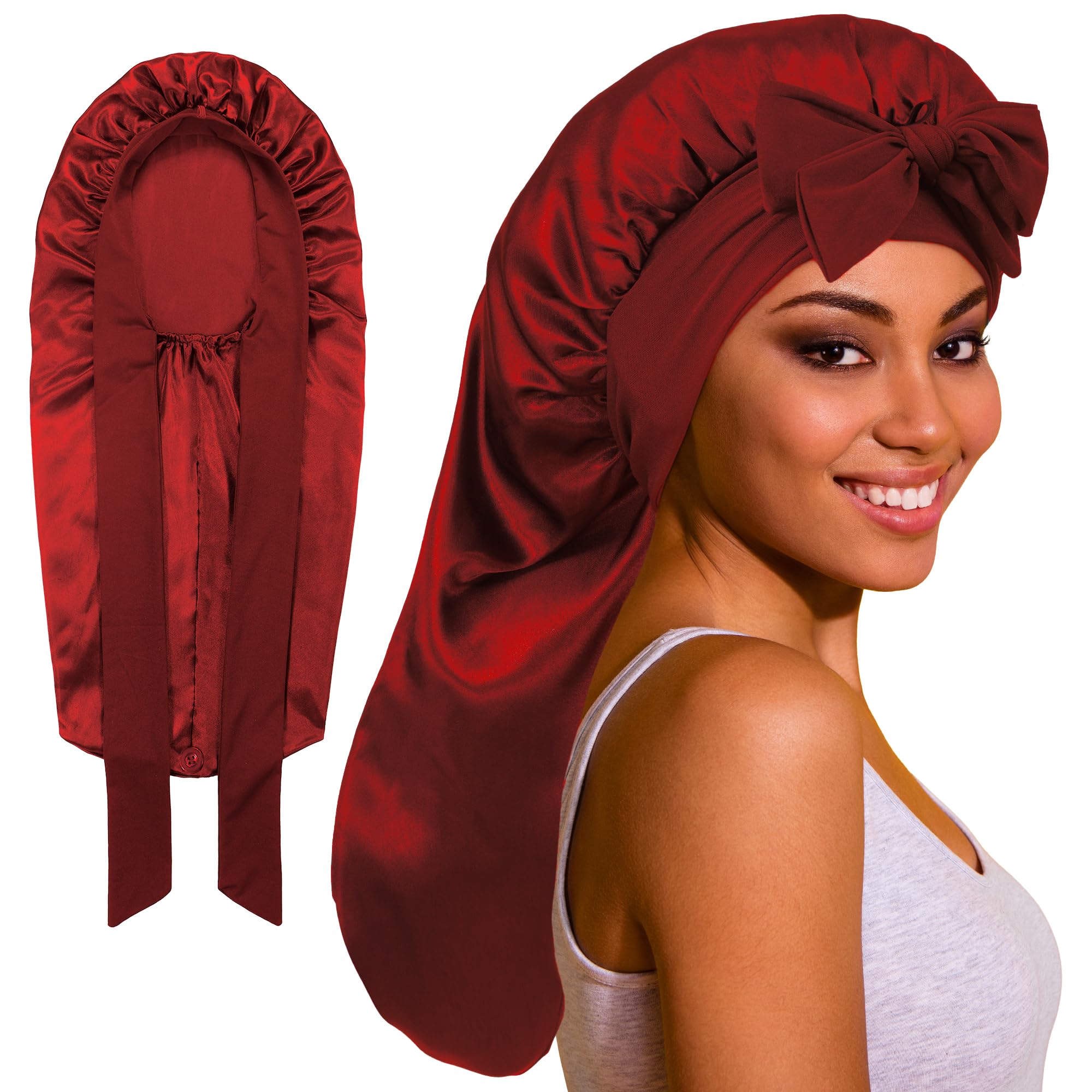 ROYBENS Long Bonnet Satin Hair Silk Bonnet - bath and bathing accessories | Mubboo