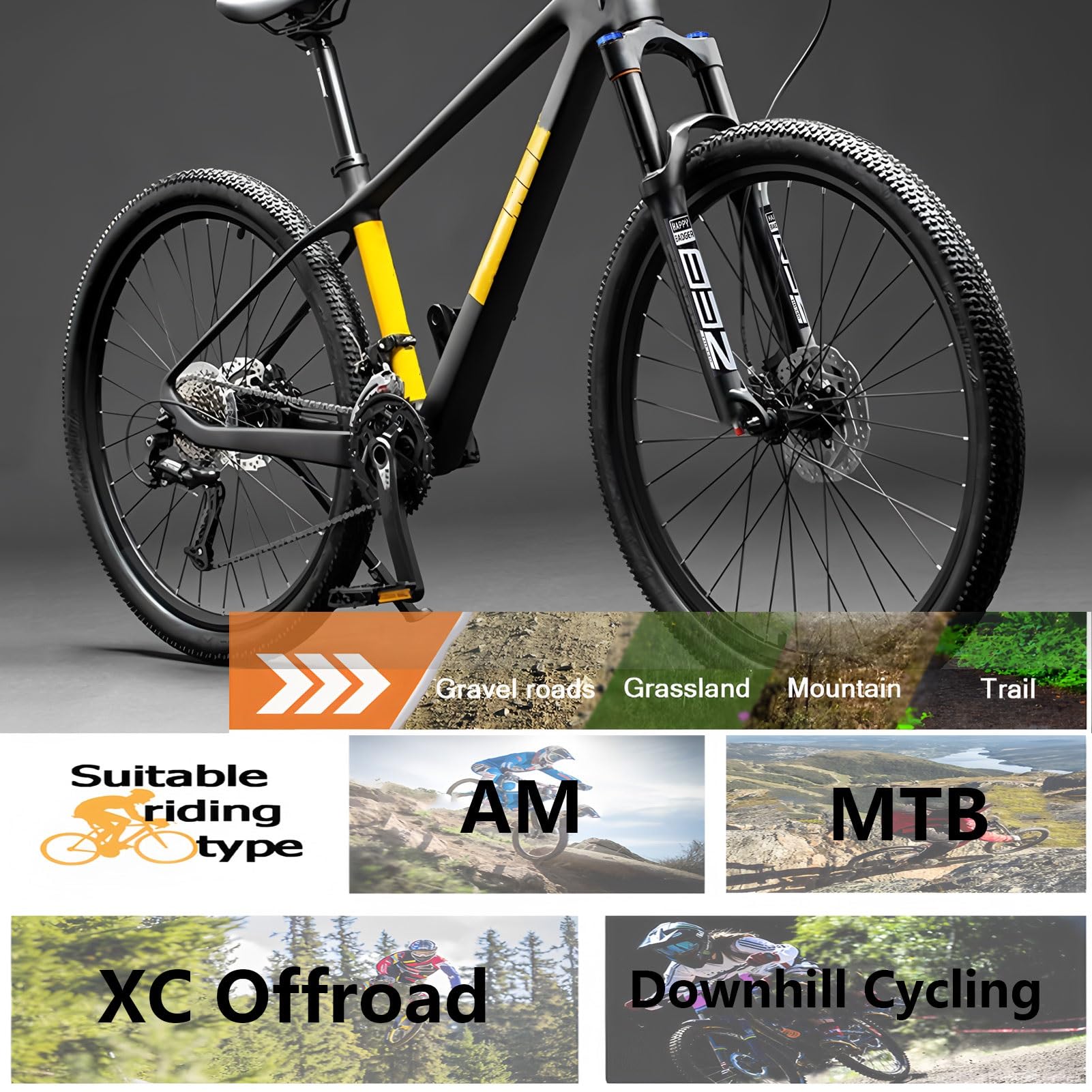 Horquilla Delantera MTB de 26/27,5/29 Pulgadas, Recorrido de 160 mm, Ajuste de Rebote, QR de 9 mm, Recta/cónica de 1-1/8", Bloqueo Remoto Manual