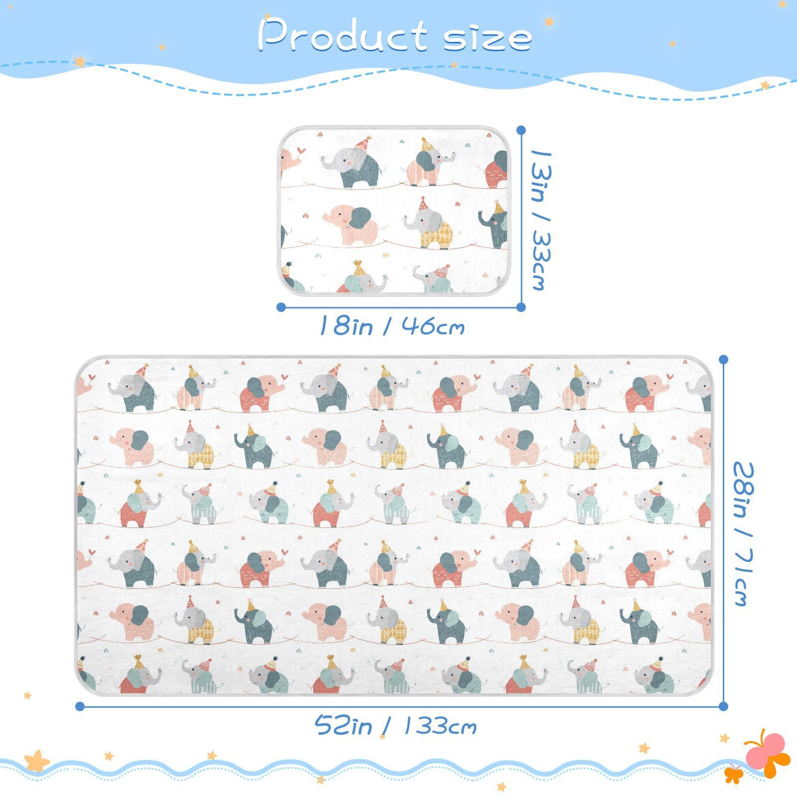 Bolaz Summer Sleeping Bed Pad, Cute Elephant Cooling Mattress Set Breathable Bed Mat Ice Silk Mat + Pillow Cover for Toddler Boys Girls