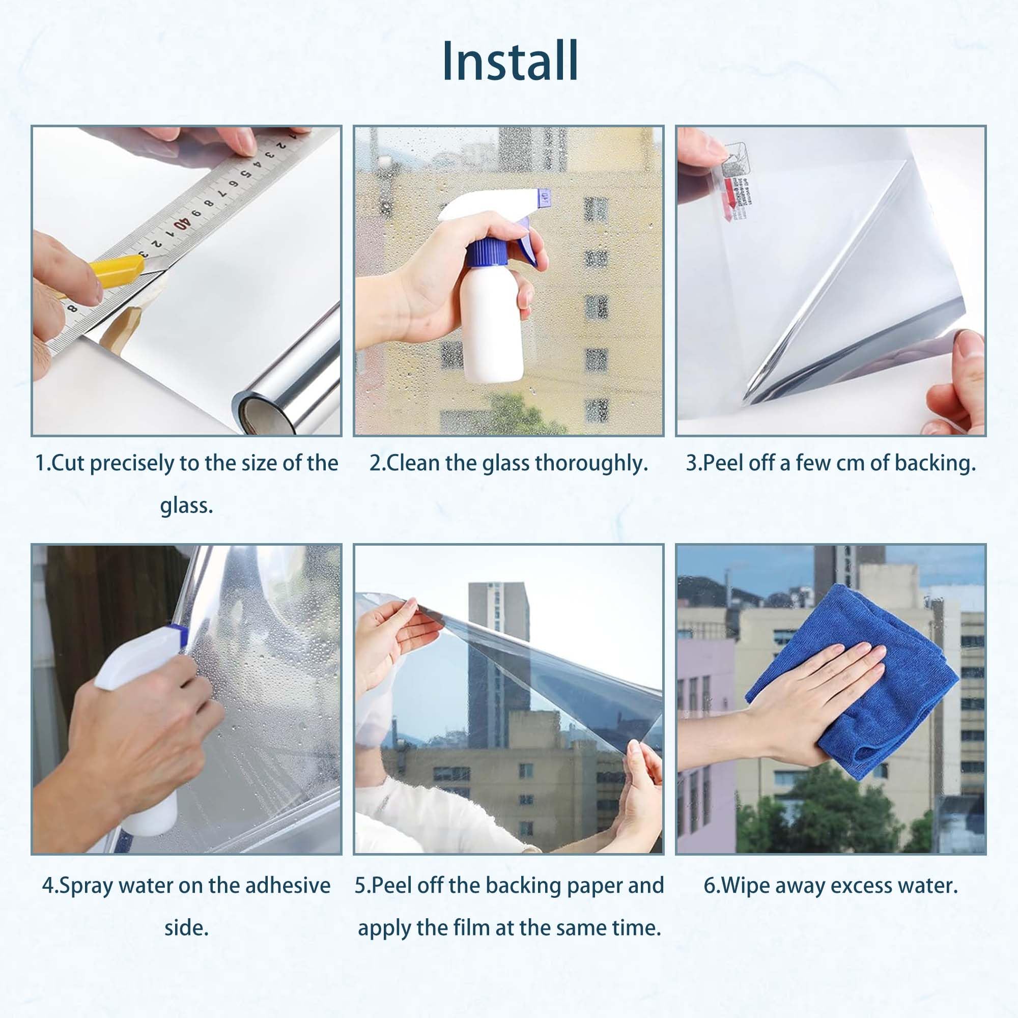 Film Fenetre Anti Regard Film 110 x 250 cm Anti Regard Chaleur UV Filtre Fenetre Vec Kit de Pose pour Salon, Chambre, Bureau, Argent Double Face