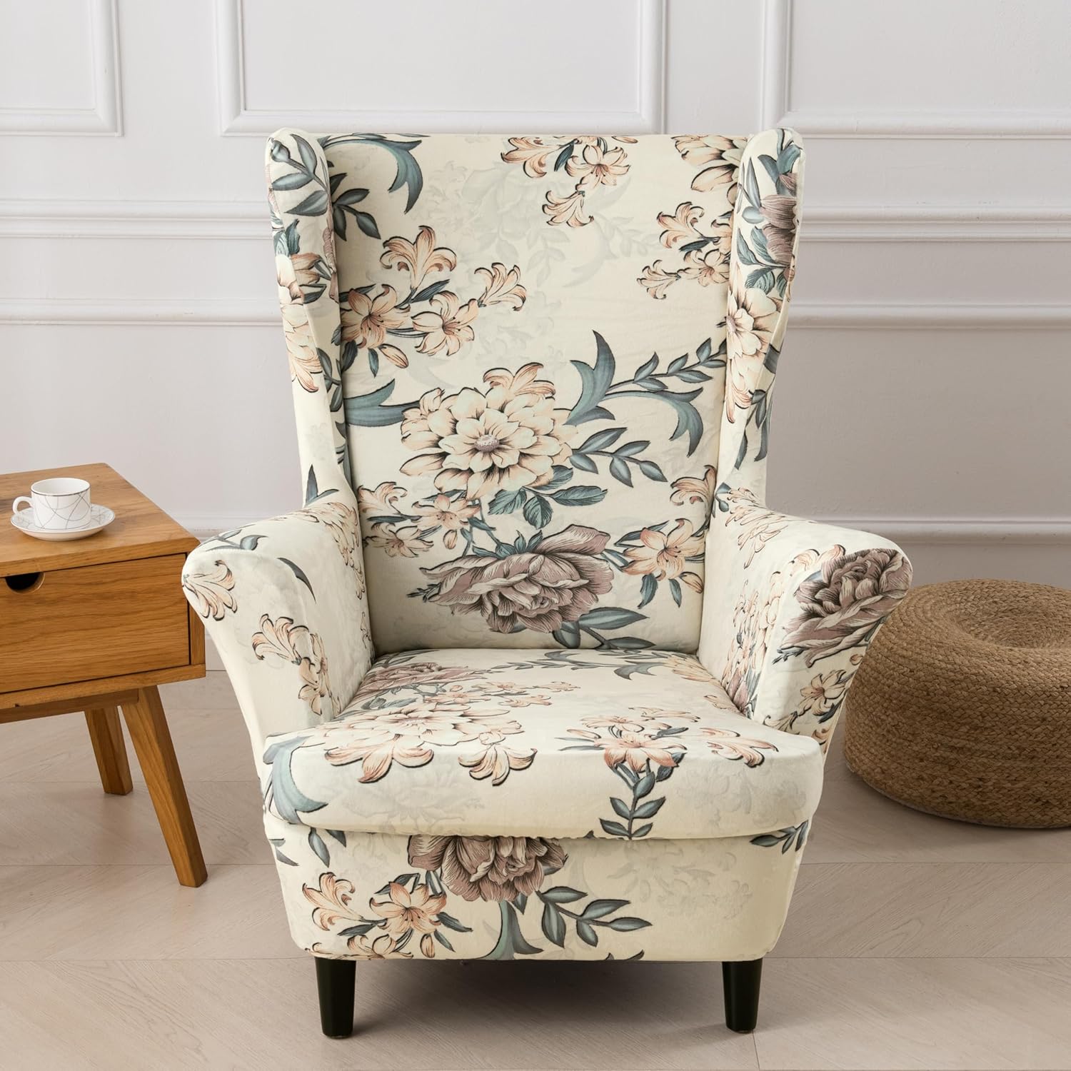 Eco-Ancheng Wingback Chair Cover Wingback Chair Slipcover 2-Piece Wingback Sofa Slipcover Wingback Armchair Slipcovers Furniture Protector with Elastic Bottom for Living Room Bedroom Wingback Chair,52