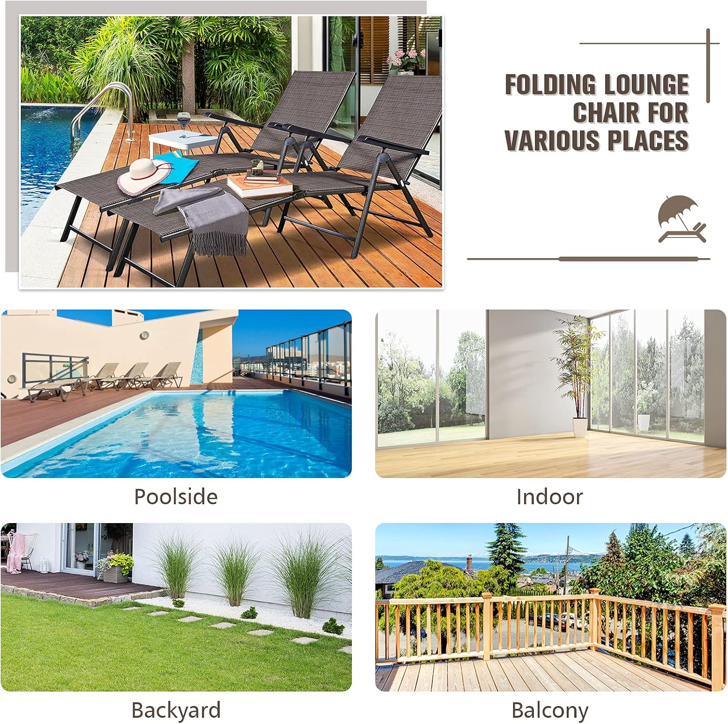 S AFSTAR Patio Chaise Lounges, Outdoor Reclining Lounge Chairs with Adjustable Backrest & Heavy Duty Steel Frame, Recliner Chair for Poolside Lawn Backyard (2)