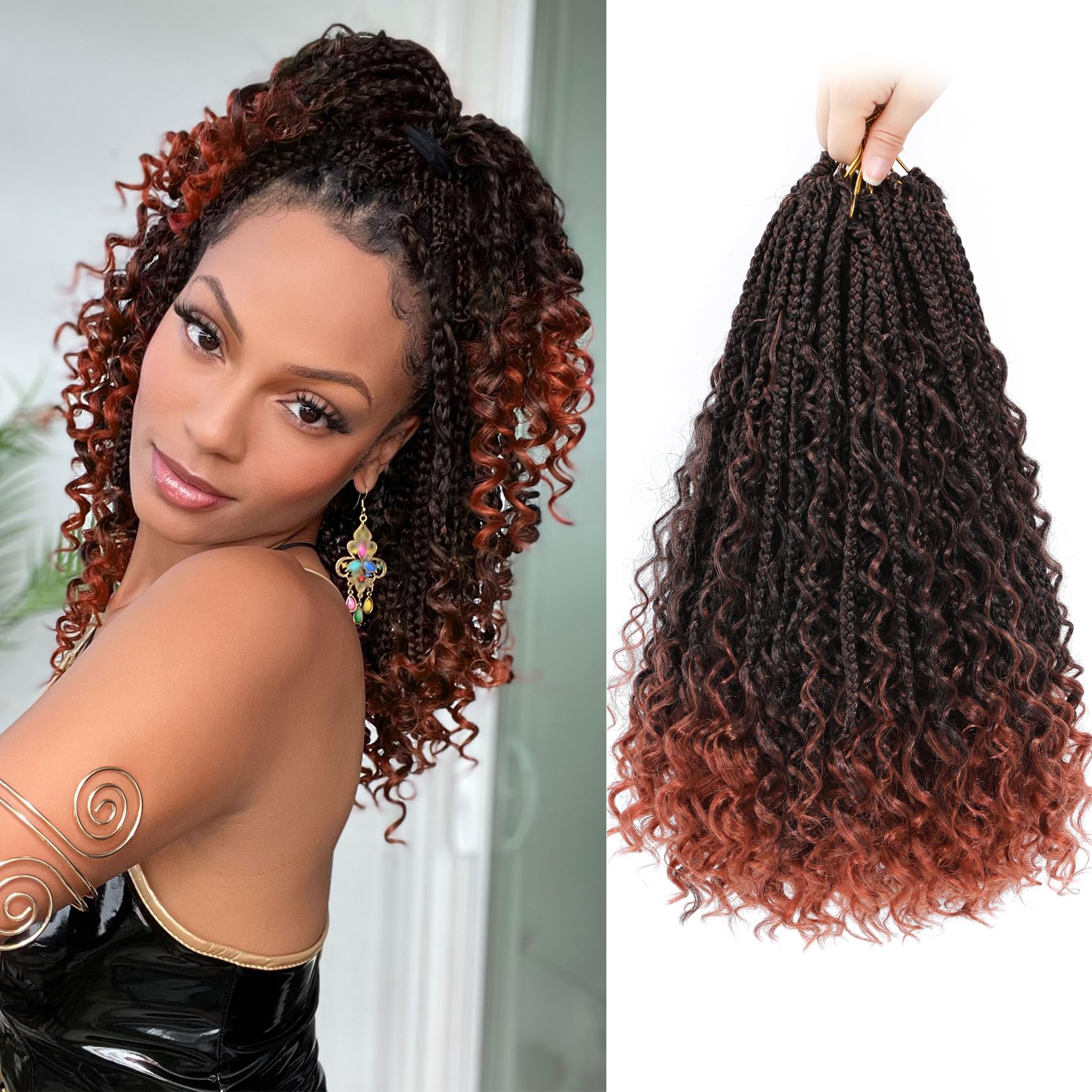 Karida 9 Packs Goddess Box Braids Crochet Hair 12 Inch, Boho Box Braids Crochet Hair For Black Women, Pre Looped Bohemian Box Braids Crochet Hair With