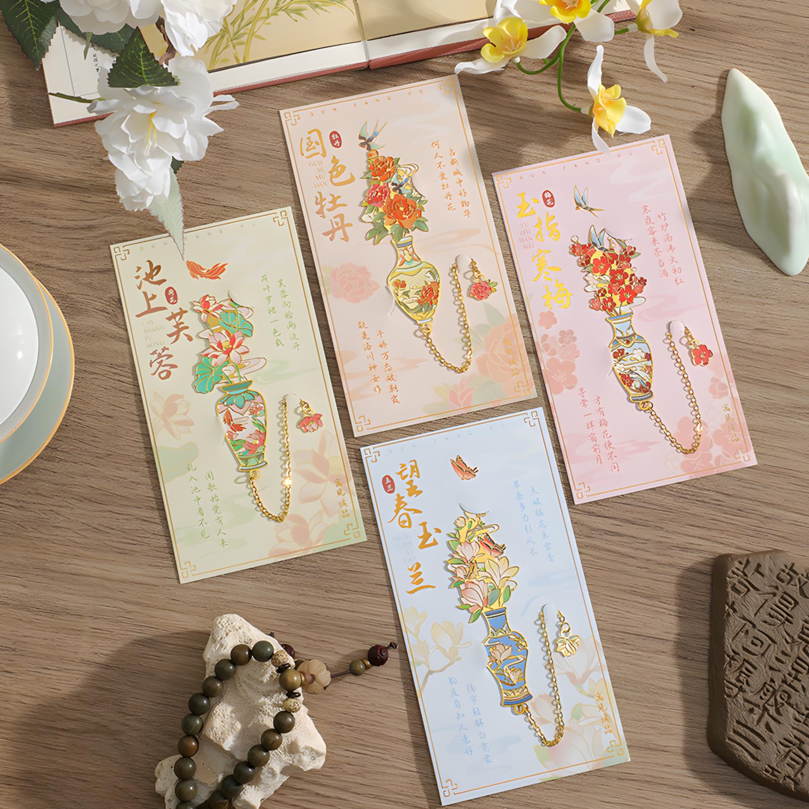 Snylcce 4PCS Metal Enamel Vase Bookmarks Set - Image 2