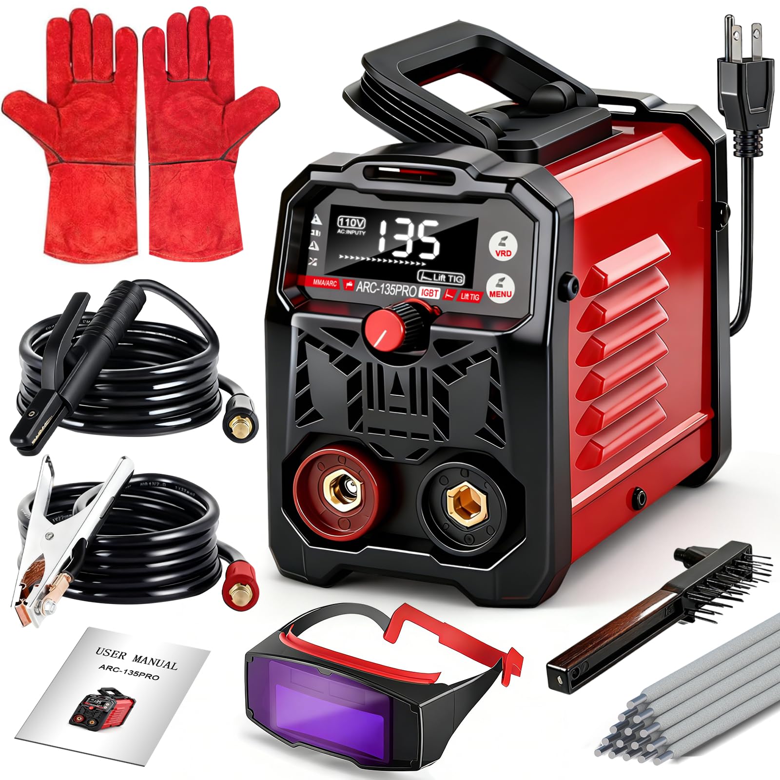 Photo 1 of 110V Portable Welding Machine, 2 In 1 Stick Welder/Lift Tig Welder Machine, 20-135A IGBT Inverter Mini Welder With Hot Start,Arc Force And Anti-Stick, For Home Diy Arc Welder Auto Repair(Red)
