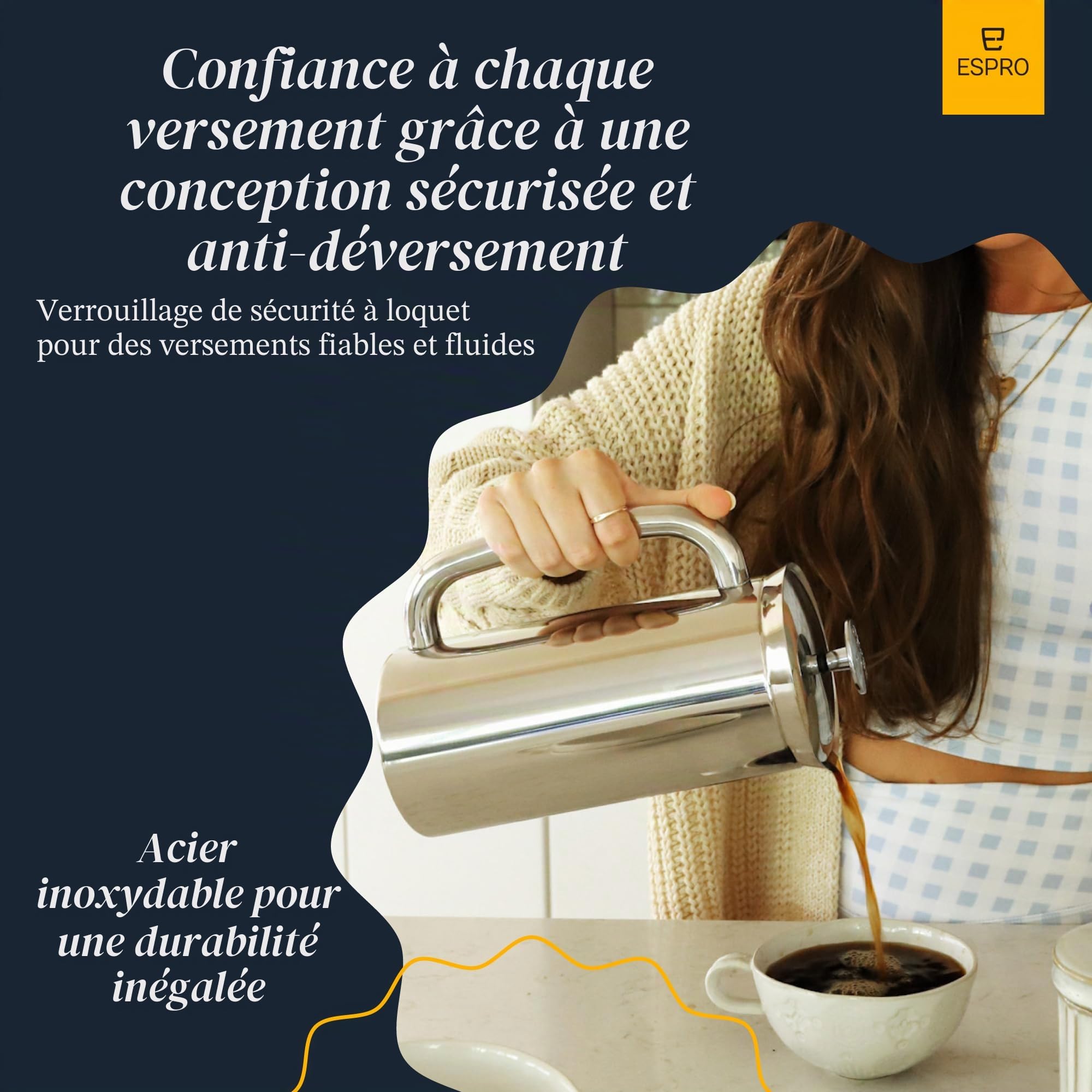 ESPRO® French Press P7, Acier Inoxydable brossé, Acier Inoxydable, 1 l