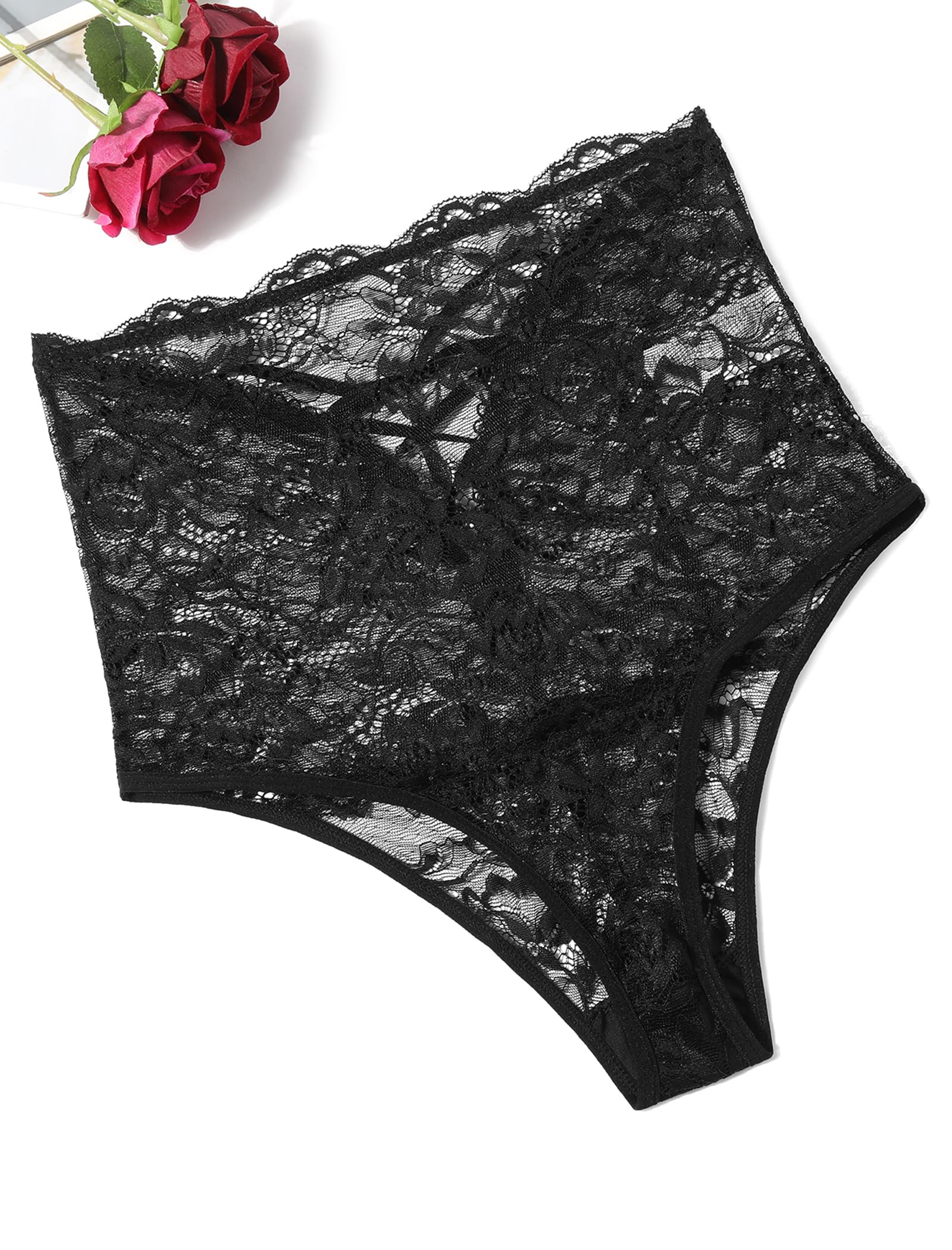 Avidlove Womens Underwear Invisible Seamless Hipster Lace Underwear Full Coverage Panties: Black Medium