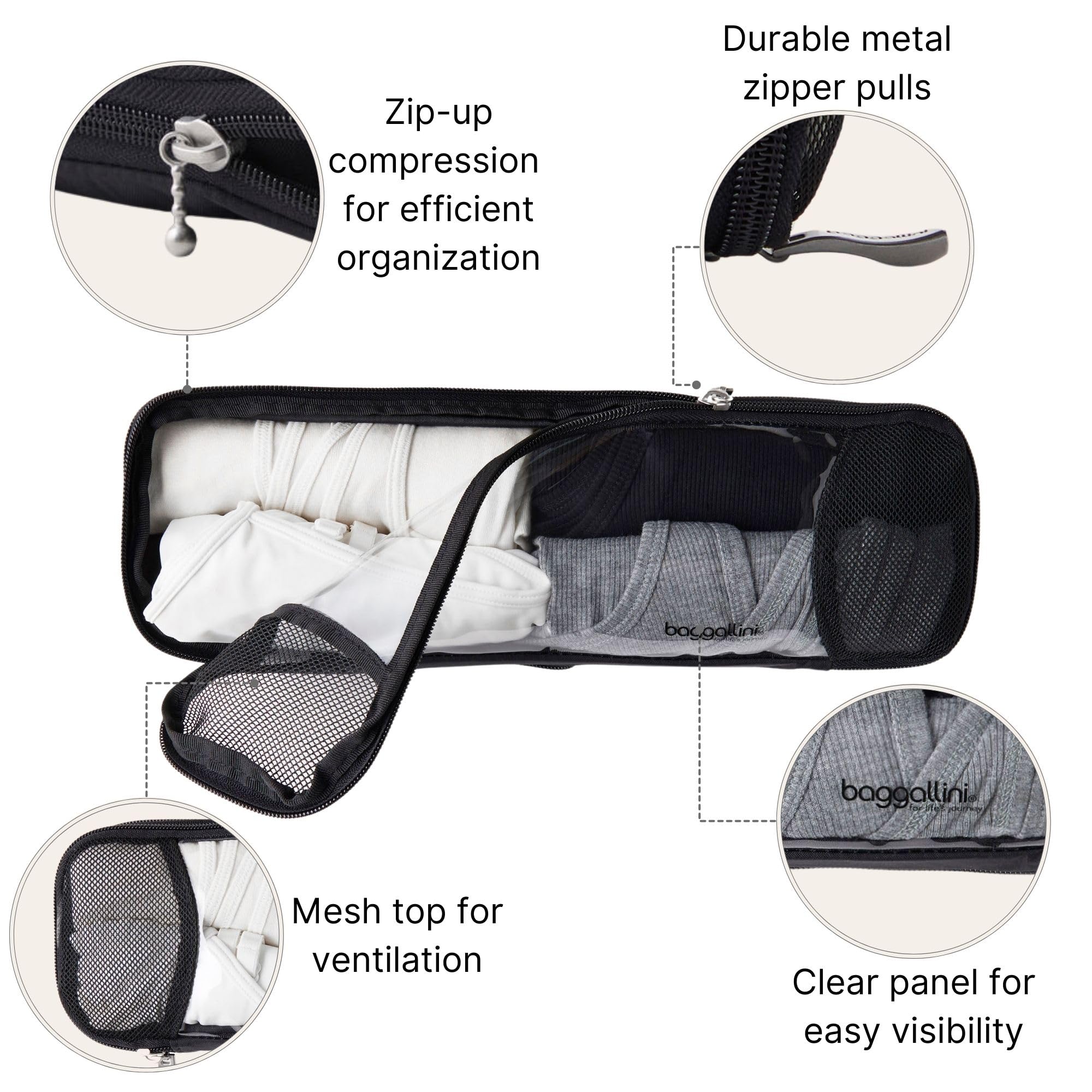 Baggallini Unisex-Adulto (solo bagagli) Cubo di compressione lungo, Nero (Nero) - LGC501