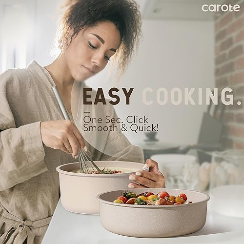 Miniatura 3 de CAROTE Juego de ollas y sartenes antiadherentes, juego de utensilios de cocina con mango extraíble