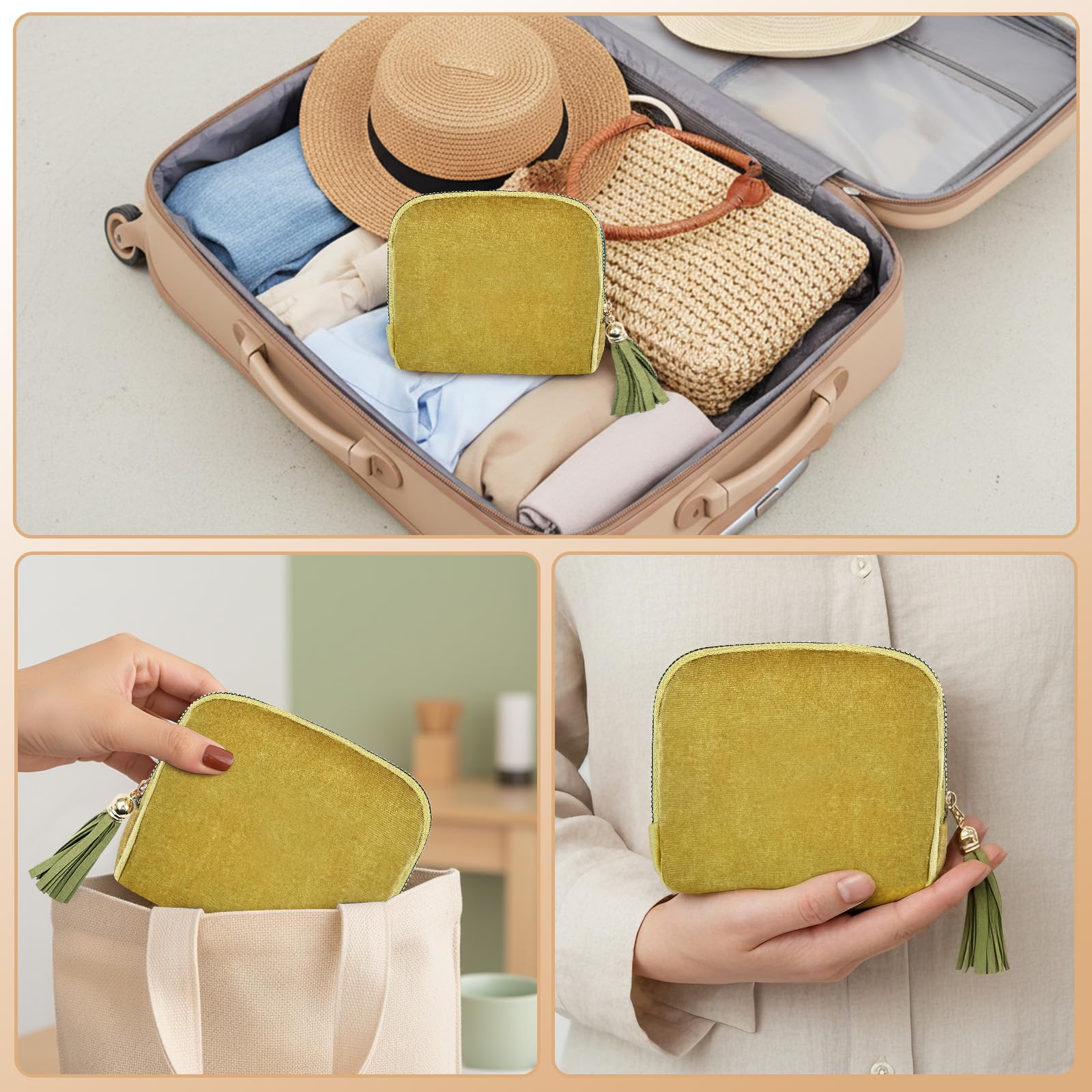 Petite Pochette de Transport Bijoux en Velours, Organisateur de Bijoux Portable 5 Compartiments – Boîte à Bijoux Trousse de Voyage pour Bagues, Boucles d’Oreilles et Colliers (Jaune Citron)