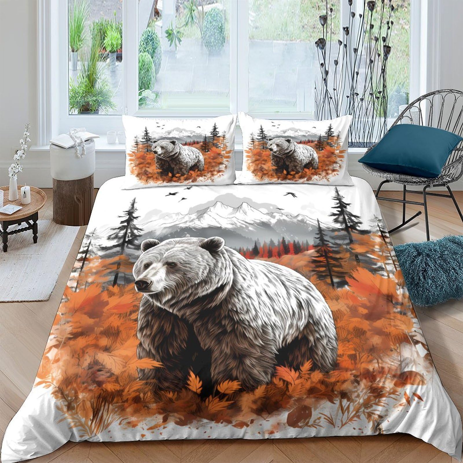 Ctjqhvkz Style-10 3D Printed Autumn Forest Bear Fitted Sheet Microfiber Mattress Cover For Bedroom Guest Room Easy Care Decor Single（135X200cm）