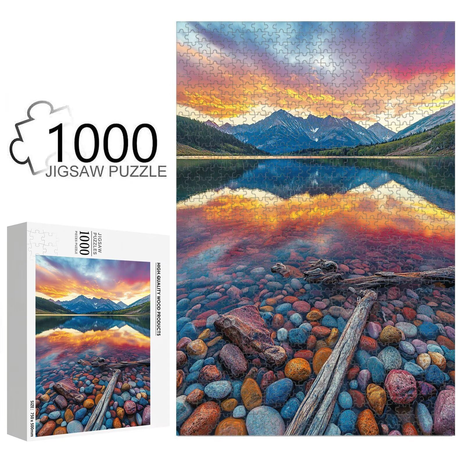 1000 elementów, puzzle dla dorosłych, góry i jezioro, wytrzymałe drewniane puzzle 1T#1768