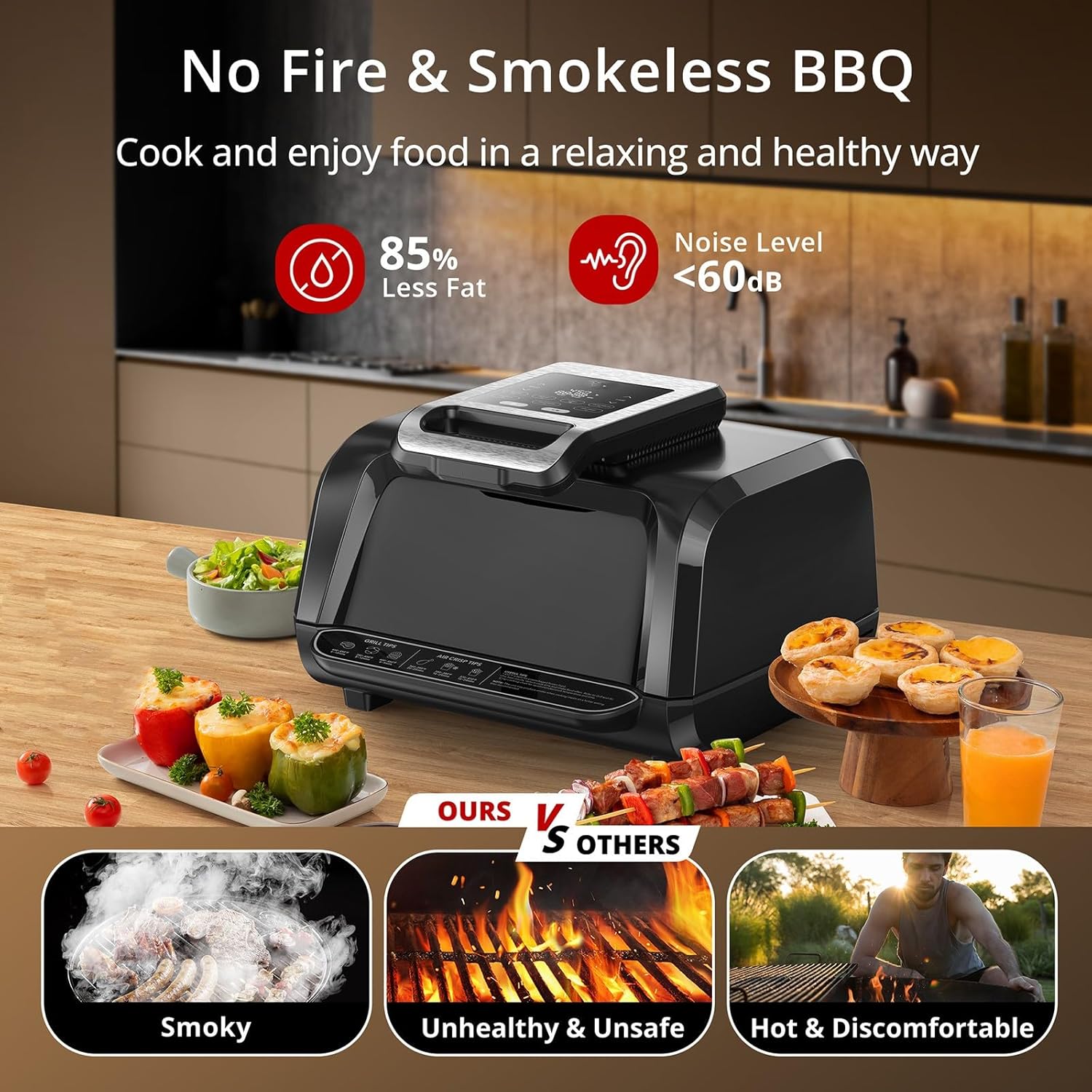 Friggitrice ad aria calda Acekool Air Fryer 7 programmi per barbecue, griglia elettrica senza fumo per interni BBQ, calore superiore 1750 W 4QT pinza in silicone bonus Friggitrice ad aria calda Acekool Air Fryer 7 programmi per barbecue, griglia elettrica senza fumo per interni BBQ, calore superiore 1750 W 4QT pinza in silicone bonus