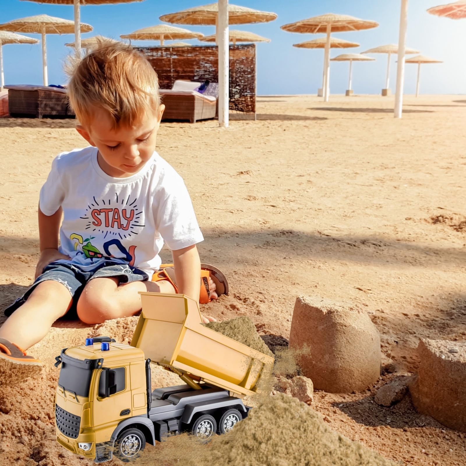 Camion betoniera con tutte le funzioni, giocattolo telecomandato alimentato a batteria, per bambini e bambine, scala 1:24,6 canali， con luci e suoni