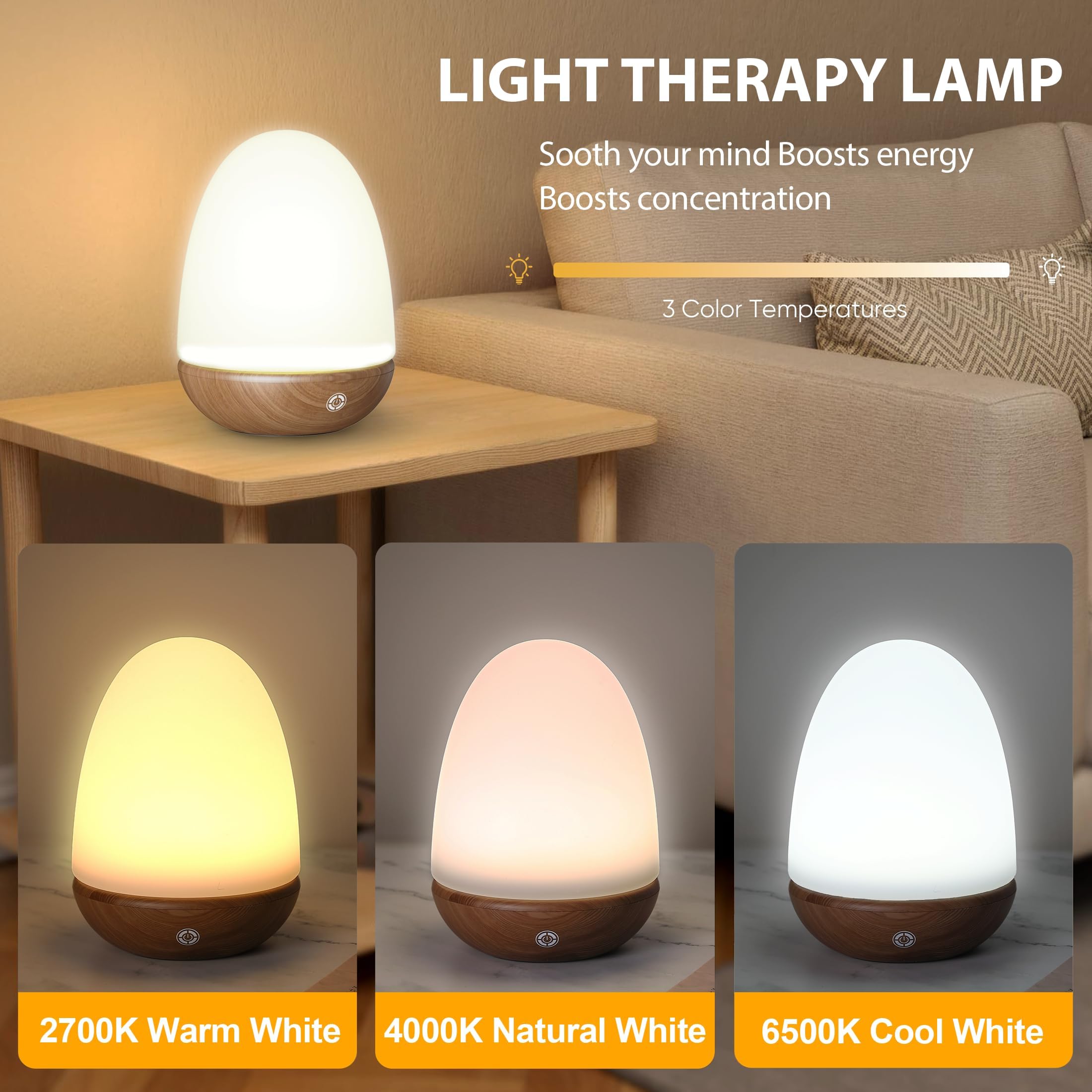 Tageslichtlampe 15000 LUX Lichttherapielampe mit Fernsteuerung LED Simulation Walnuss Holzmaserung
