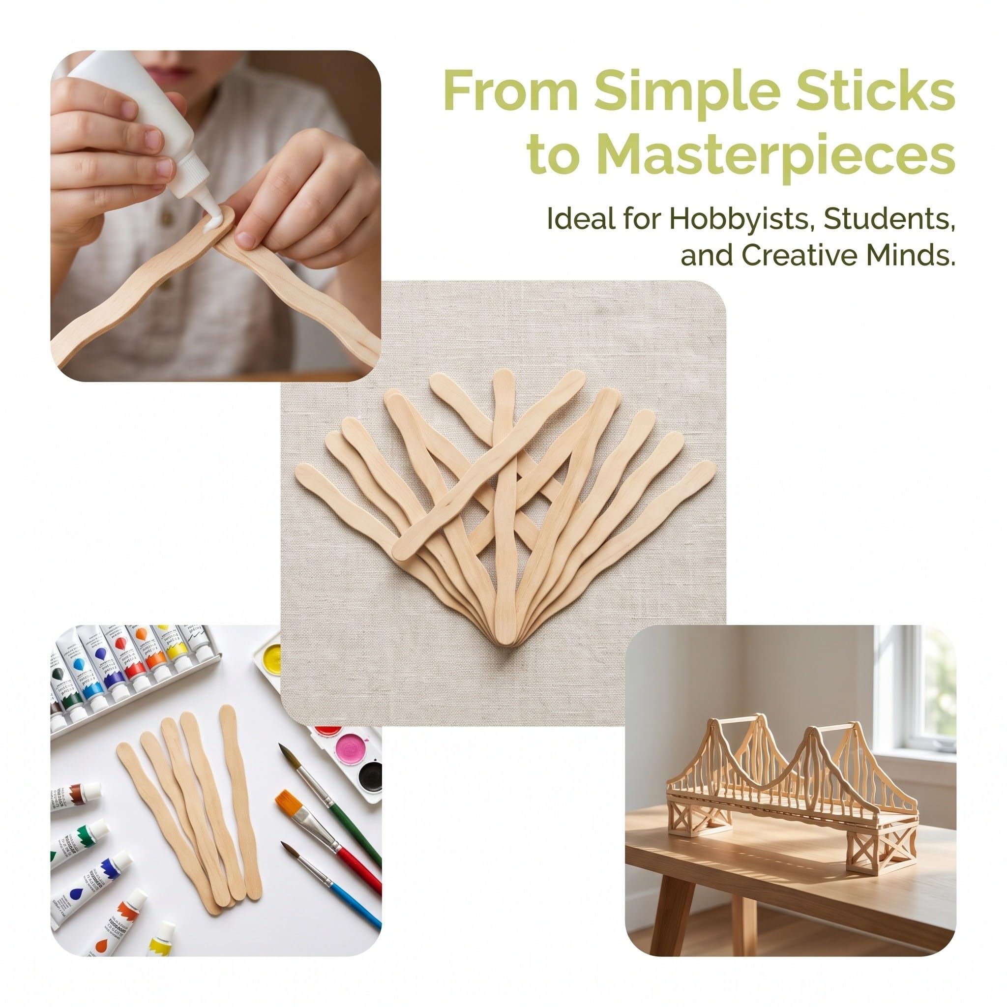 Lurrose 200 palitos ondulados para helados, 8 pulgadas. | Palitos de madera para programas de boda, mezcla de pintura para proyectos de bricolaje, materiales para maquetas y manualida