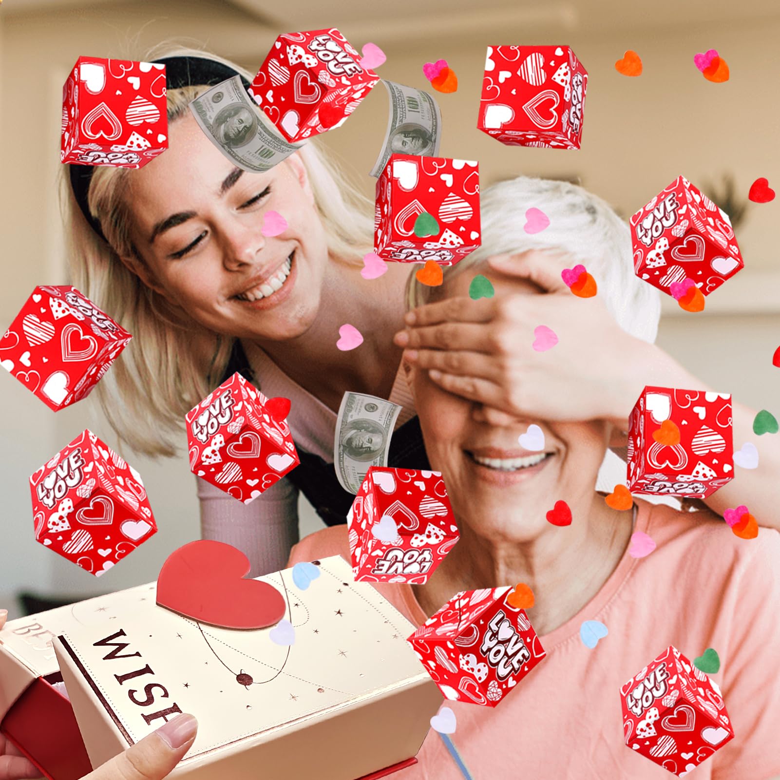 BABORUI Surprise Gift Box Explosion, Exploding Money Box for Cash, Money Surprise Box, Christmas Gift with Confetti Explosion for Women, Men, and Kids