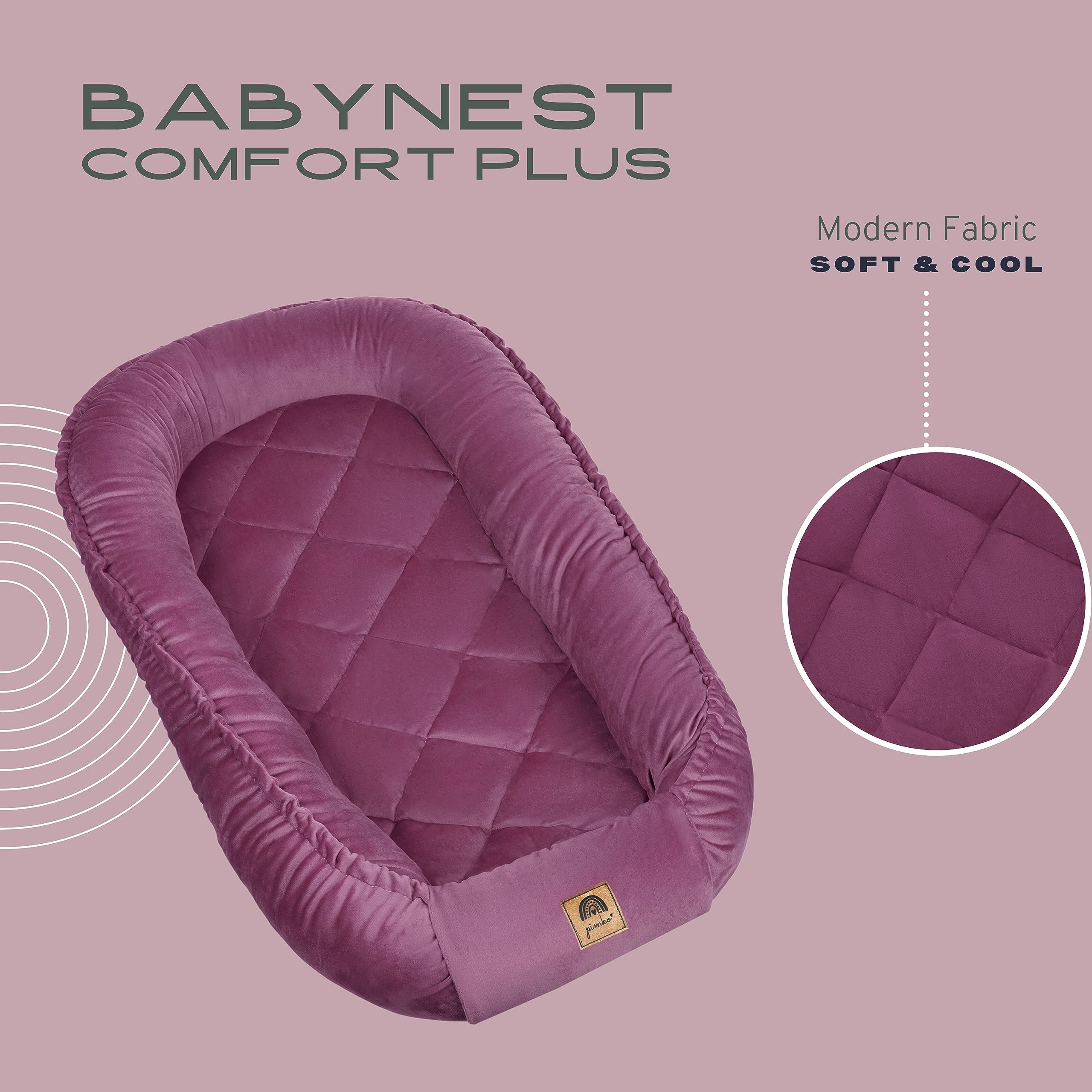 PIMKO Nid multifonctionnel réversible pour bébé, nid douillet, cocon pour bébé, nid antiallergique pour nouveau-né, cocon 60 x 90 cm, peluche douce, vert (Sunset Pink)