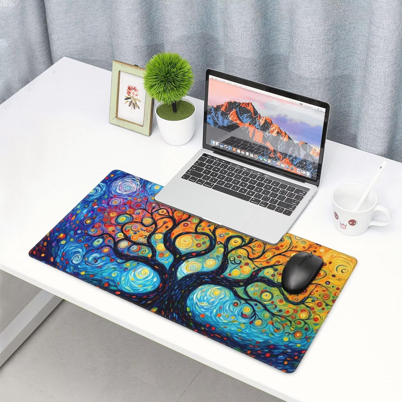 Tapis de Souris XXL 1200x600 mm, Couleur Tapis de Souris Arbre de la Vie Tapis Souris XXL 120 X 60 CM, Étanche sous Main Bureau à Bords Cousus, Mouse Pad avec Surface en Caoutchouc antidérapant U-95