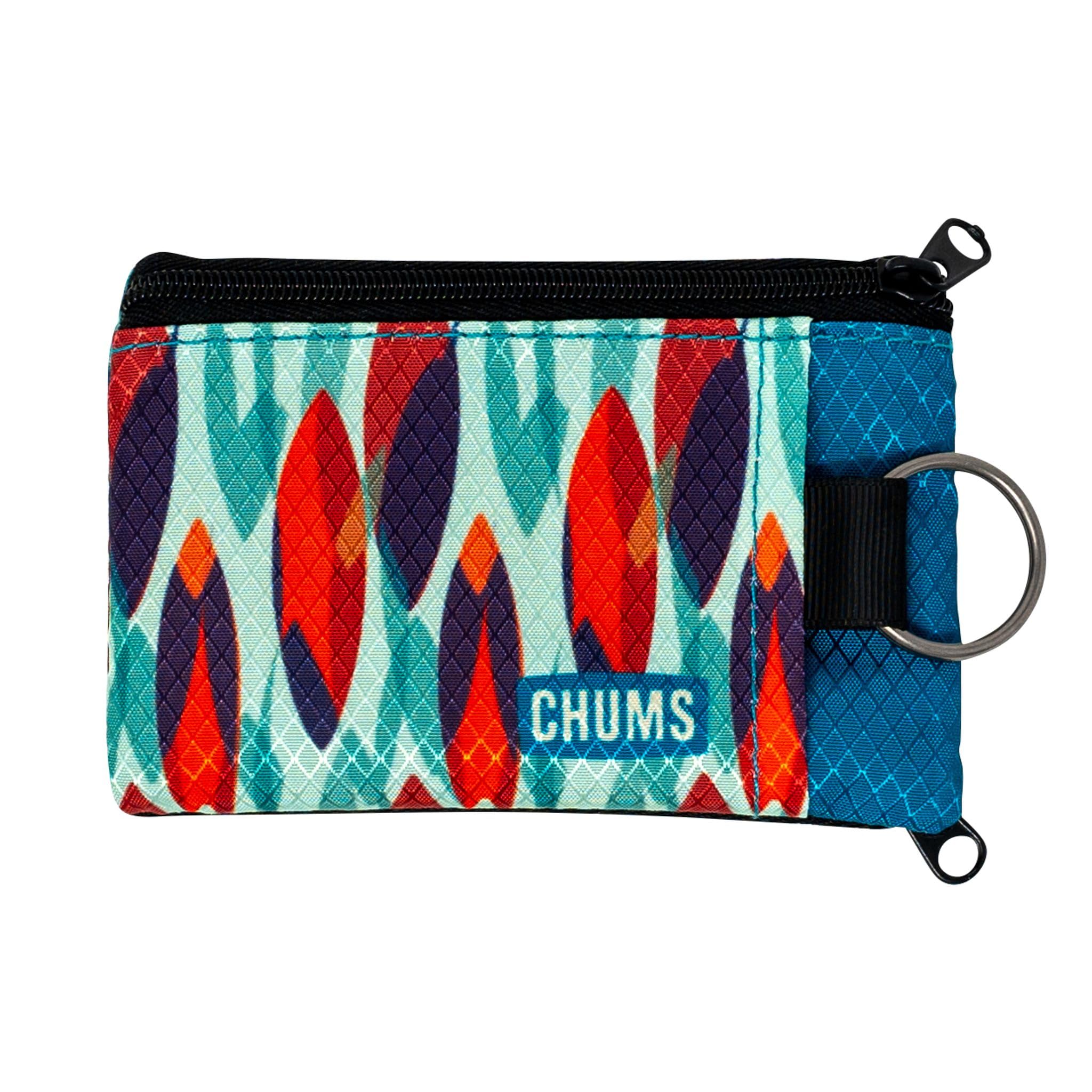 Chums Surfshorts Wallet - Lightweight Slim Wallet with RFID Blocking Card & Clear ID Window - Zippered, Water Resistant w/Key Ring (Surf)