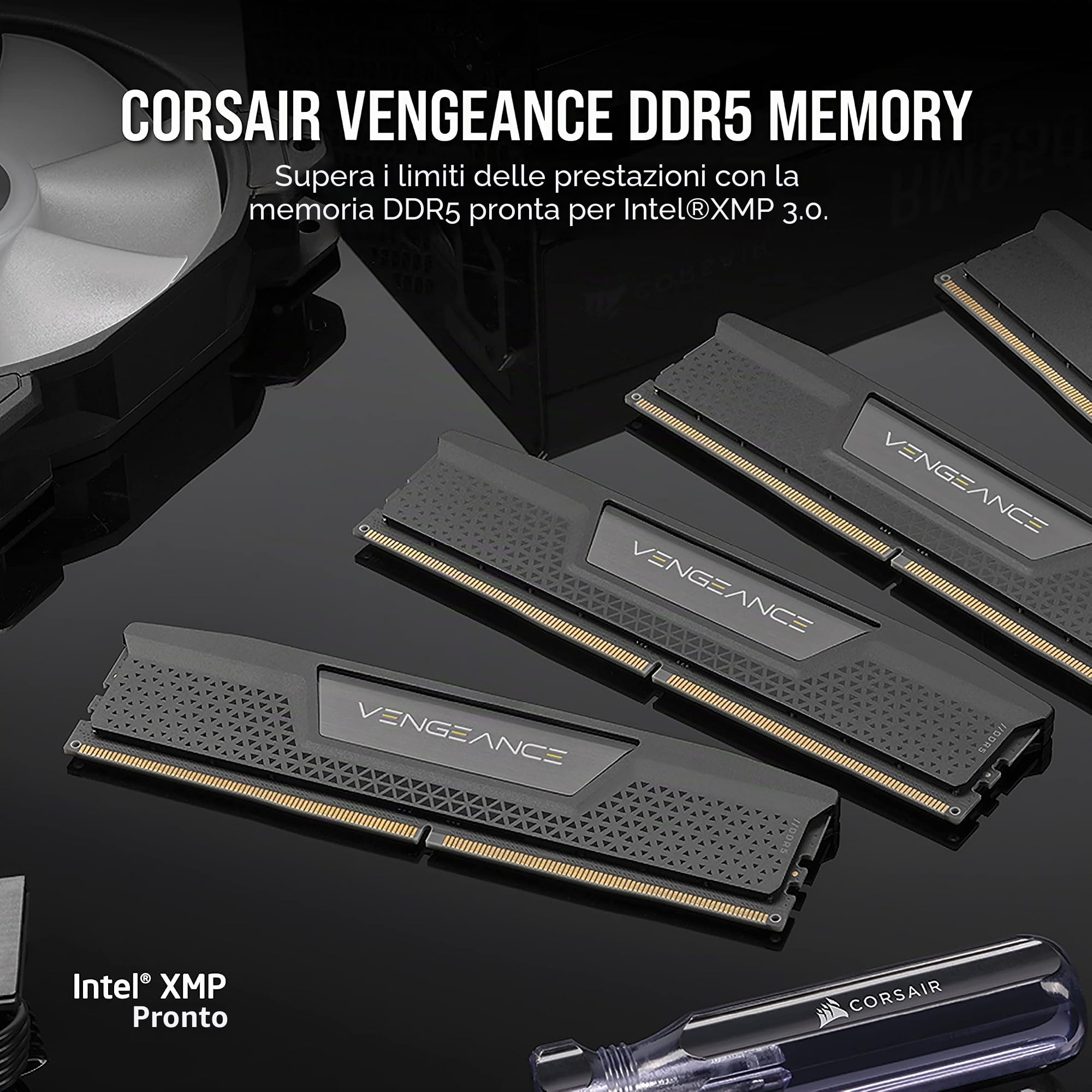 CORSAIR VENGEANCE DDR5 96GB (4 x 24GB) Fino a 6400MHz INTEL RAM | Memoria Per Computer Desktop, Compatibile con Intel XMP 3.0, CL32, Nero, CMK96GX5M4B6400C32