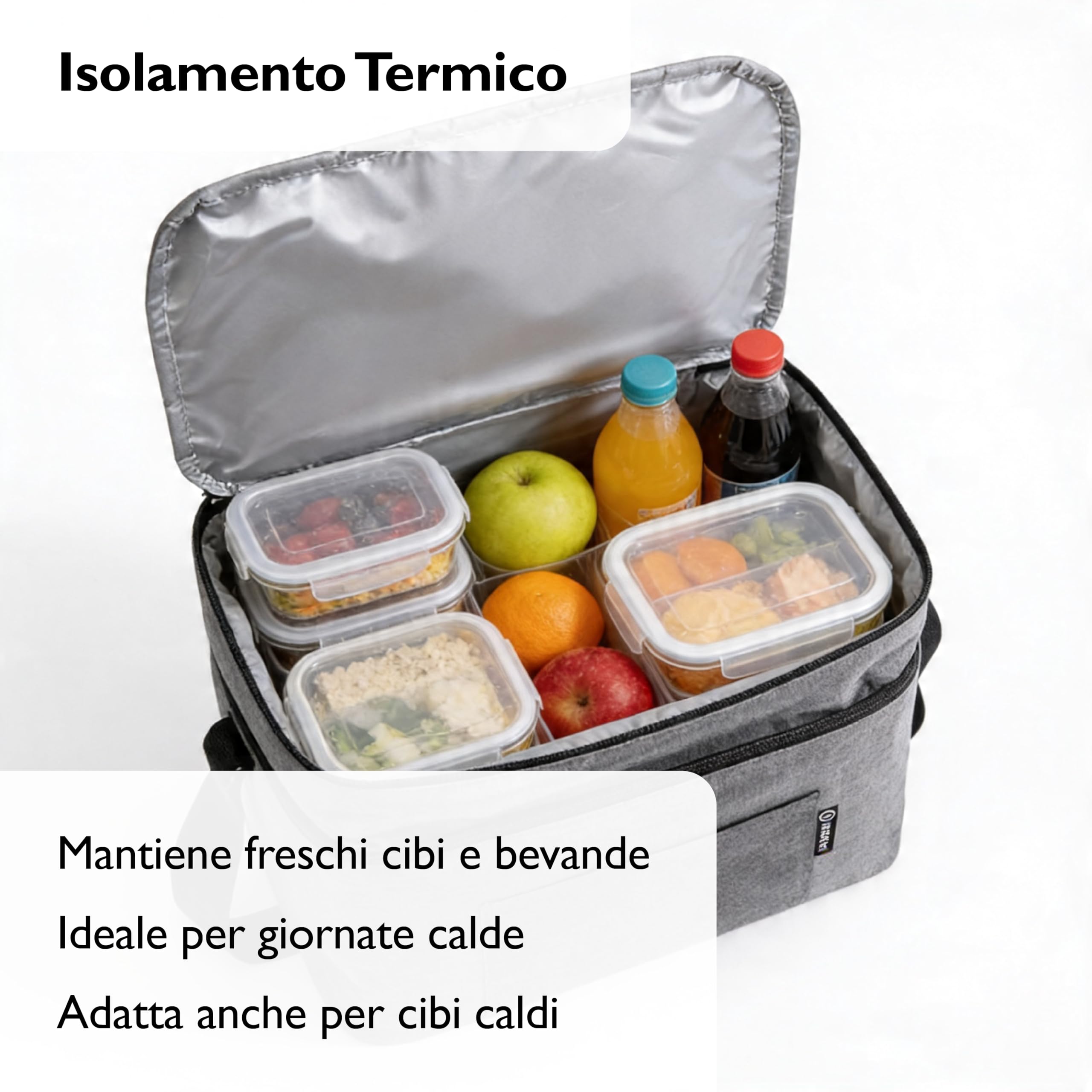Generico Borsa Termica 30x20x25 cm con Zip e Tasca Frontale