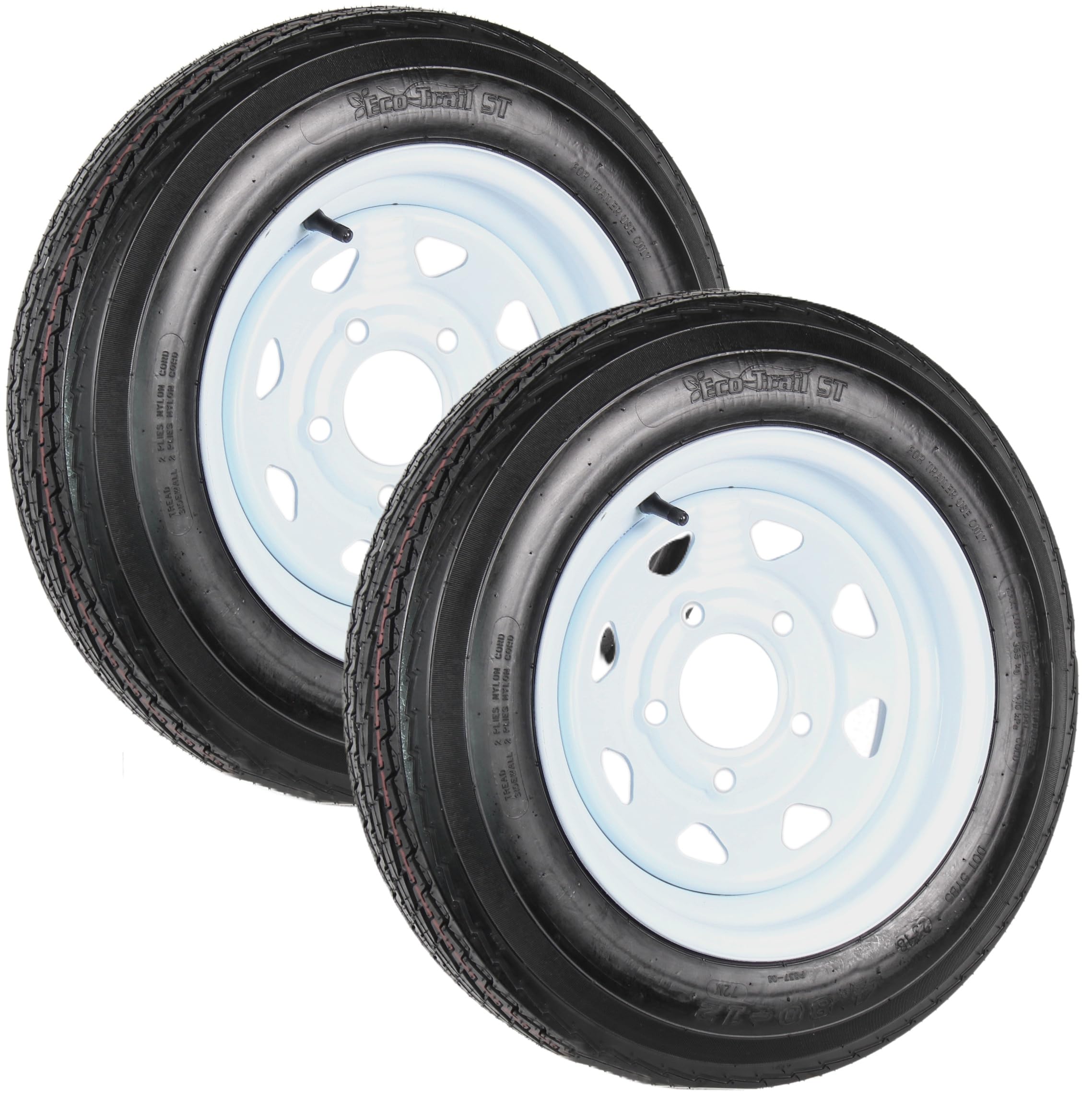 eCustomrim 2-Pack Trailer Tires On Rims 4.80-12 480-12 4.80 X 12 Load Range B 5 Lug White Spoke Wheel - 2 Year Warranty w/Free Roadside