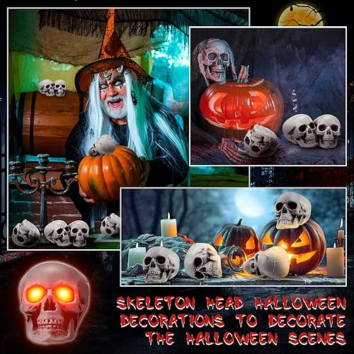 Miniatura 3 de Aoriher 50 paquetes de calavera de Halloween, manualidades, cabezas de esqueleto, cabeza de calavera humana de plástico, mini esqueleto realista