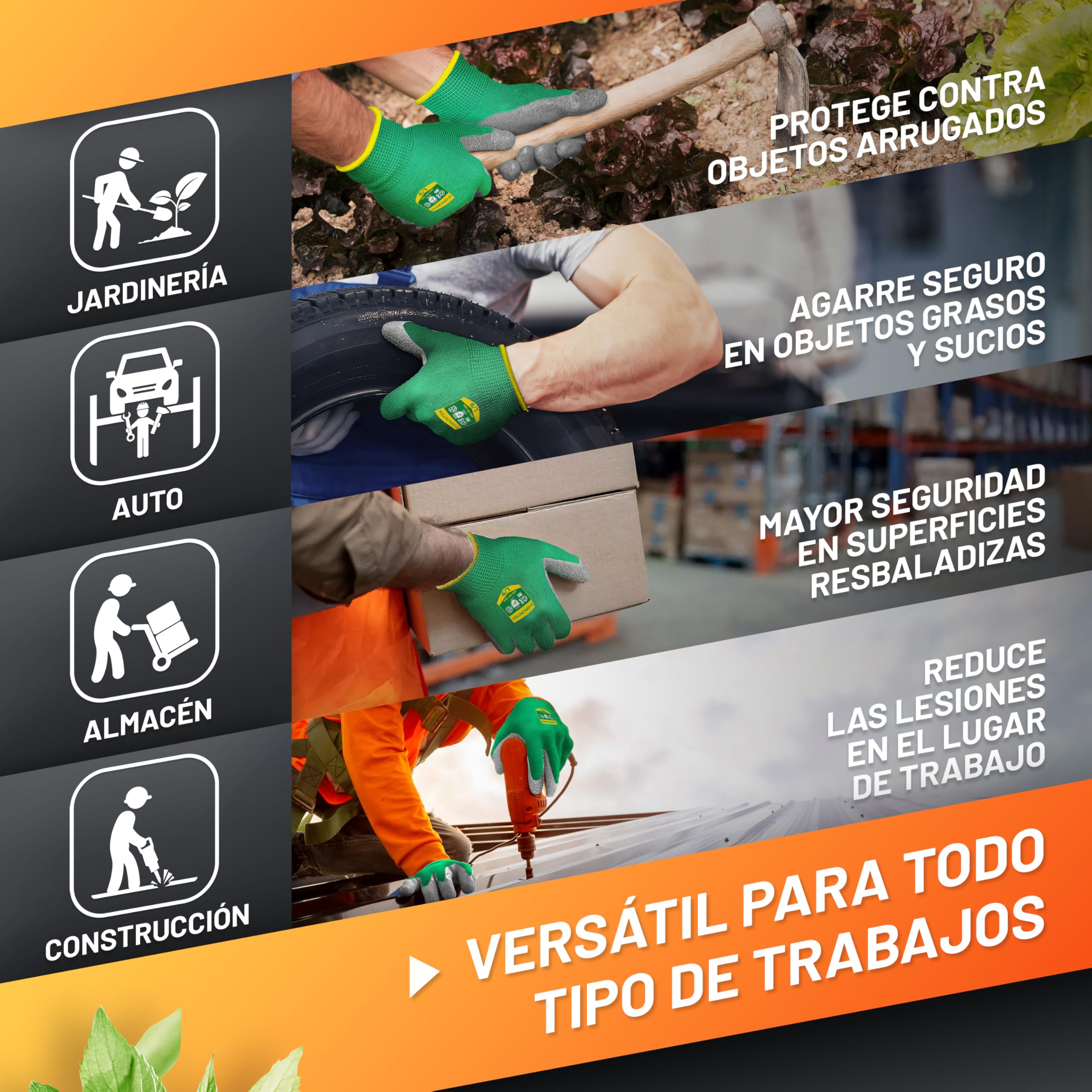 GRÜNTEK Guantes de Trabajo Jardinería 15 PARES para Hombre y Mujer Talla L/9 Guantes de Seguridad Palma de Latéx