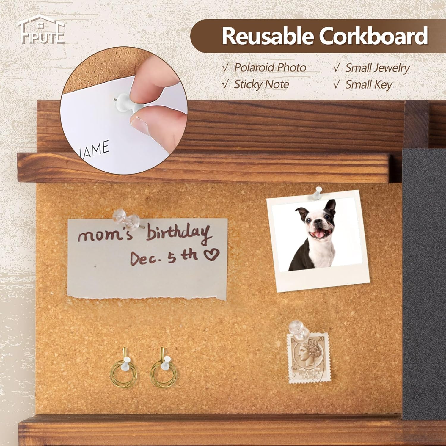 Key Holder for Wall Mount with Mail Organizer, Farmhouse Key Holder for Wall with Shelf, Chalkboard&Corkboard, Entryway Organizer 11 Metal Hooks, Decorative Natural Pine Wood, 14.6*11.1*3.3”, A-Brown
