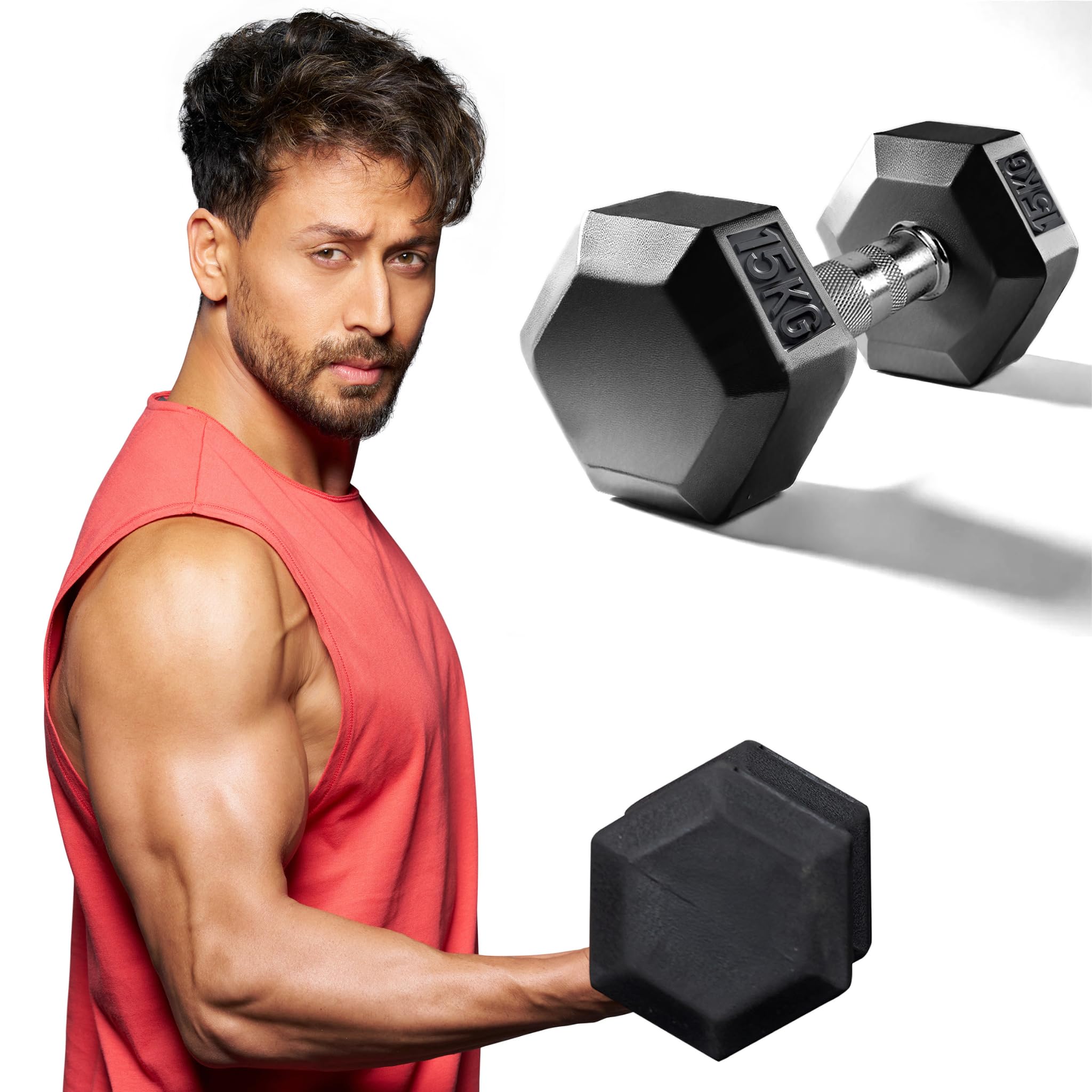 Slovic Dumbbells for Home Gym [1 x 15 KG] | Single Gym Dumbbells for Home Workout | Durable & Anti-Skid Rubber Dumbbells | Gym Equipment for Home Workout | Hexa Dumbell Weights for Men & Women-picture-10