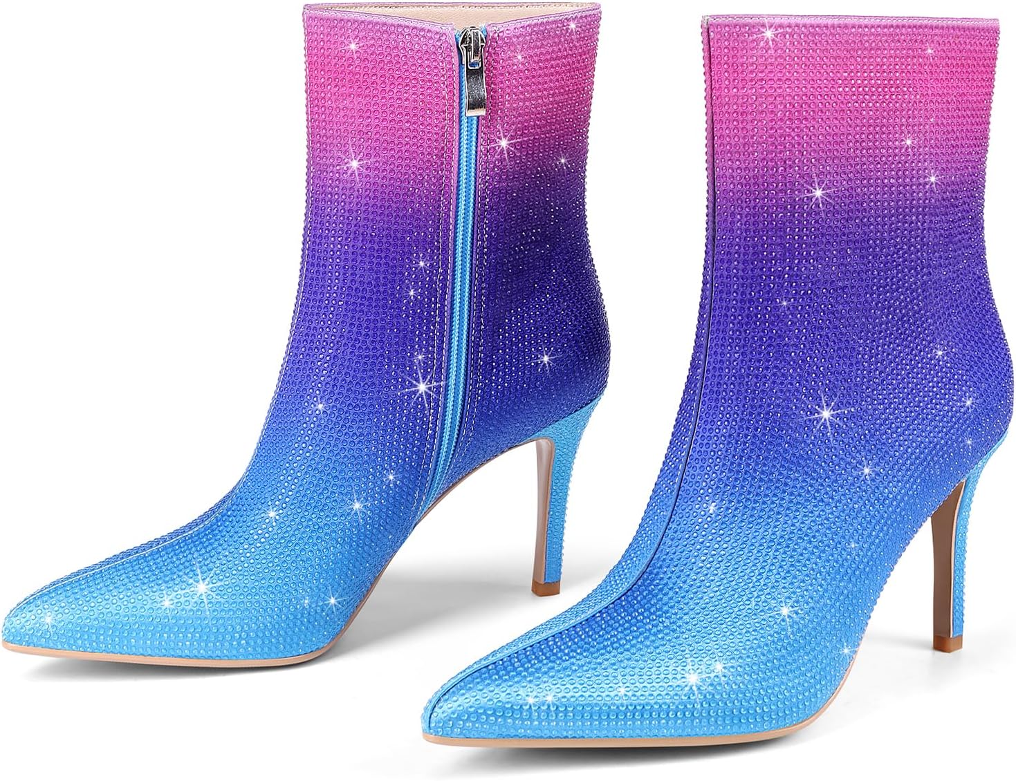 Women's Rhinestone Ankle Boots Pointed Toe Stiletto High Heel Dressy Colorful Gradient Fashion Booties Dress Boots for Party & Special Occasions - Image 4