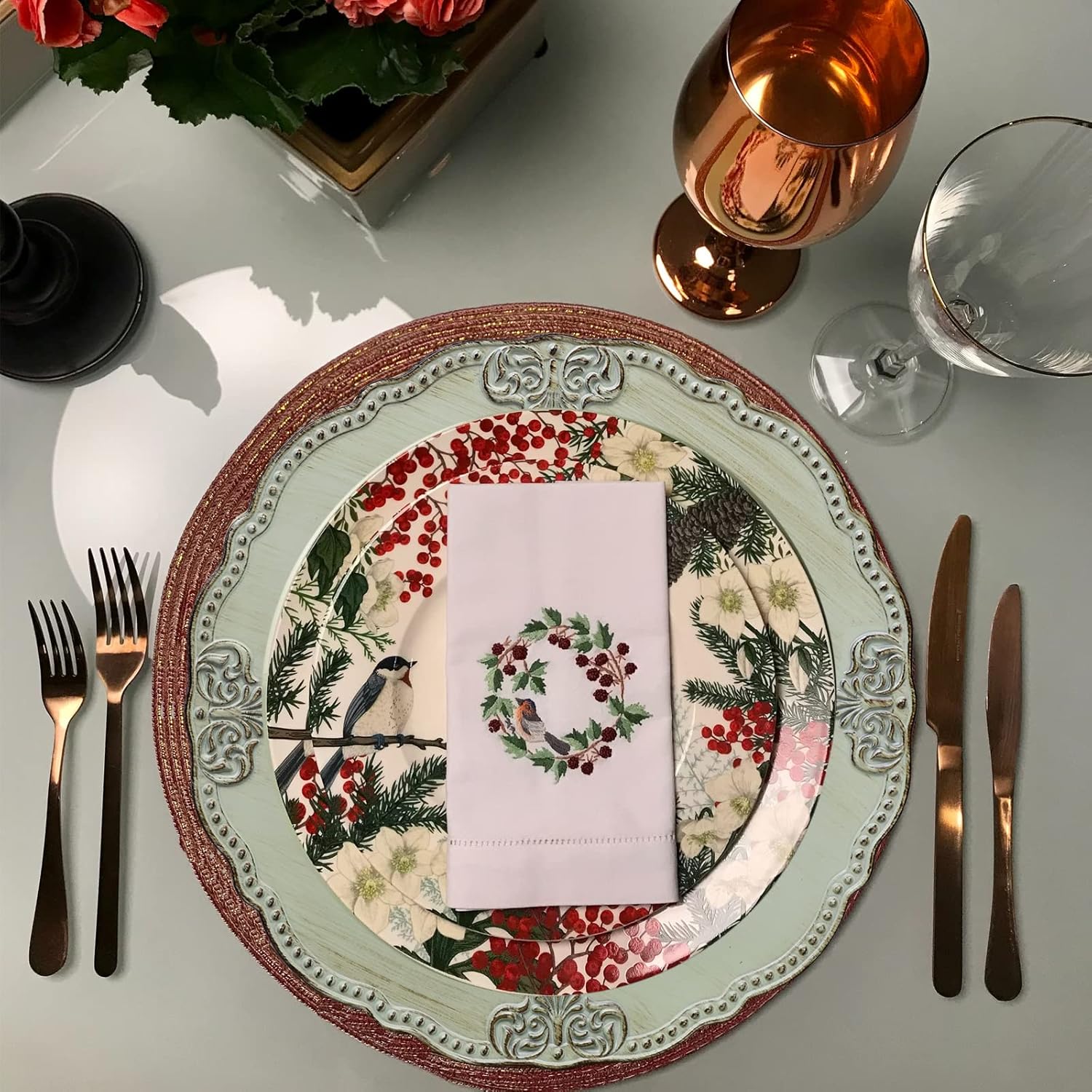 Spsyrine Antique Light Green Charger Plates Set of 6, 13" Plate Chargers for Dinner Plates, Wedding, Banquets, Party