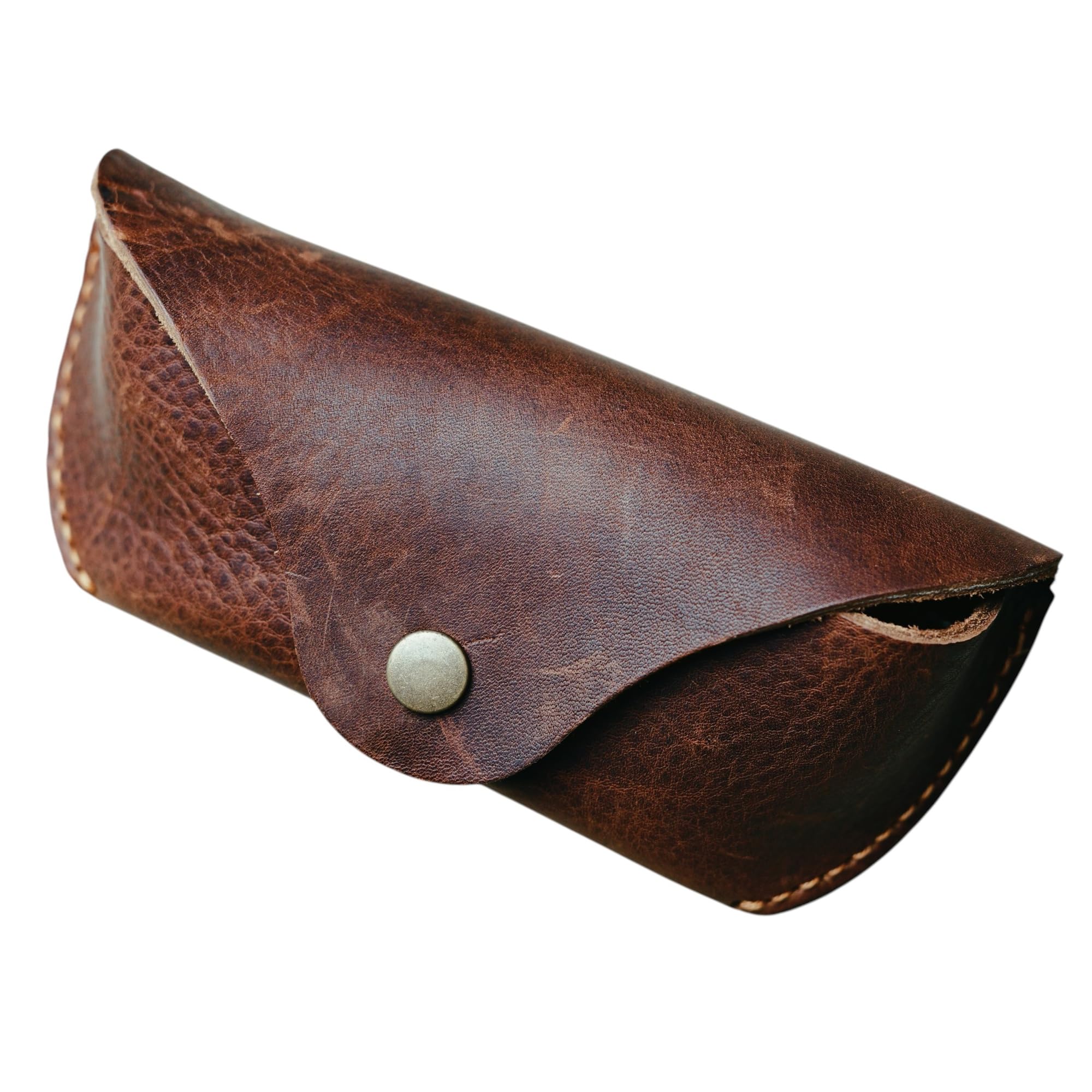 BullStories Leather Eyeglasses Case,Flexible Sunglasses Pouch Slim Case for Women Men Horizontal Eyeglass Case