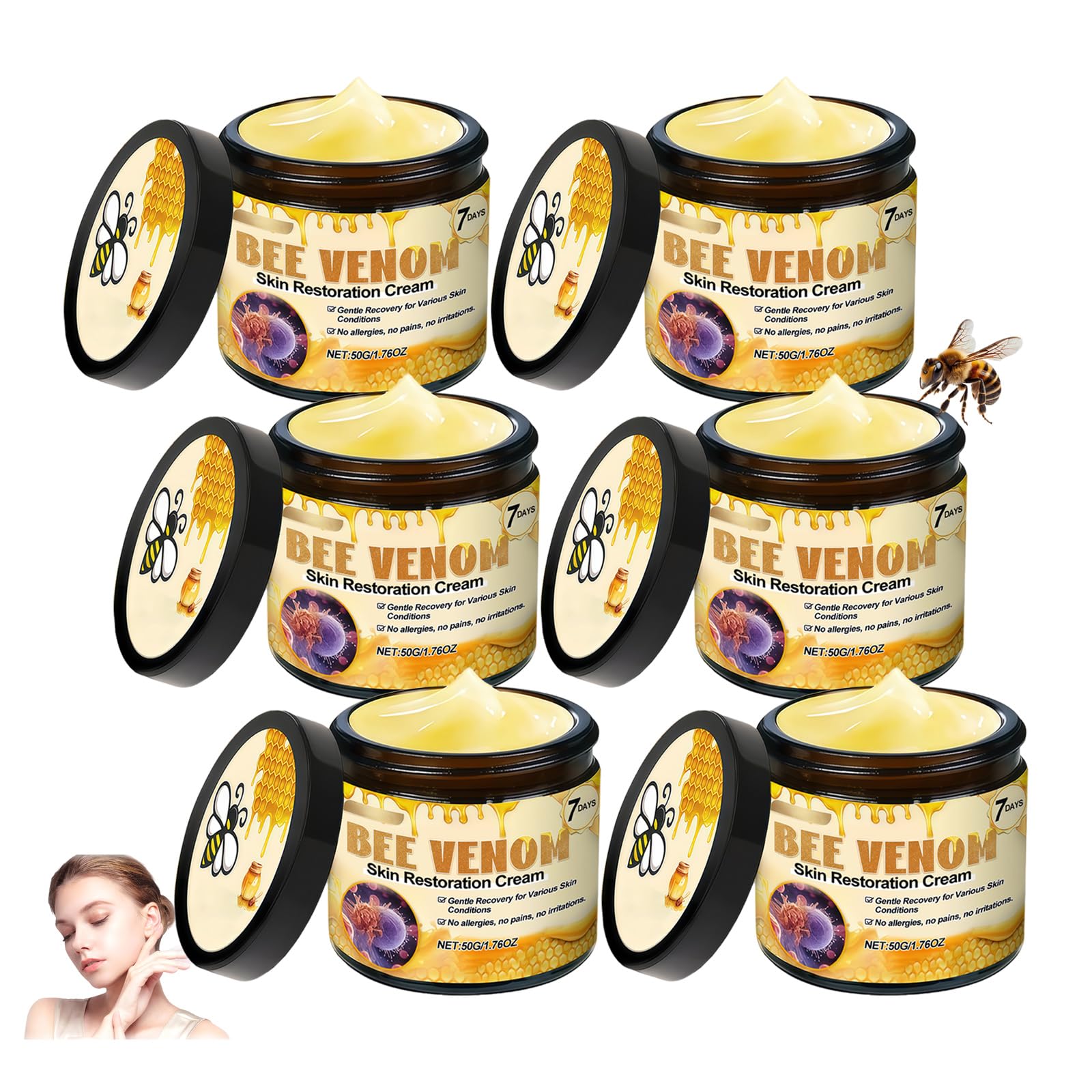 Crema rigenerante della pelle con veleno d'api, crema naturale per la cura della pelle, idratante antirughe per tutti i tipi di pelle, con booster al collagene per una pelle rassodante