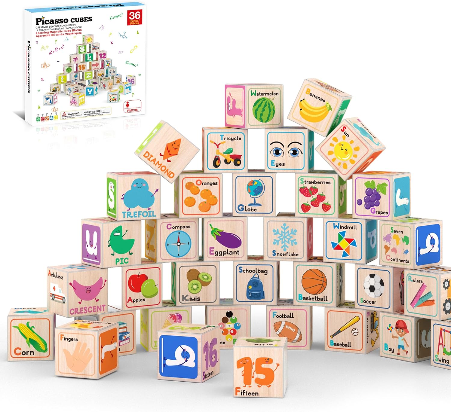 Magnetic Cubes Magnet Building Block Sensory Activity Center 1" Puzzle Cube 216 Pattern Early Education Toy Letter Alphabet Number Shape STEAM Learning Blocks Boy Girl Toddlers 3+ Montessori