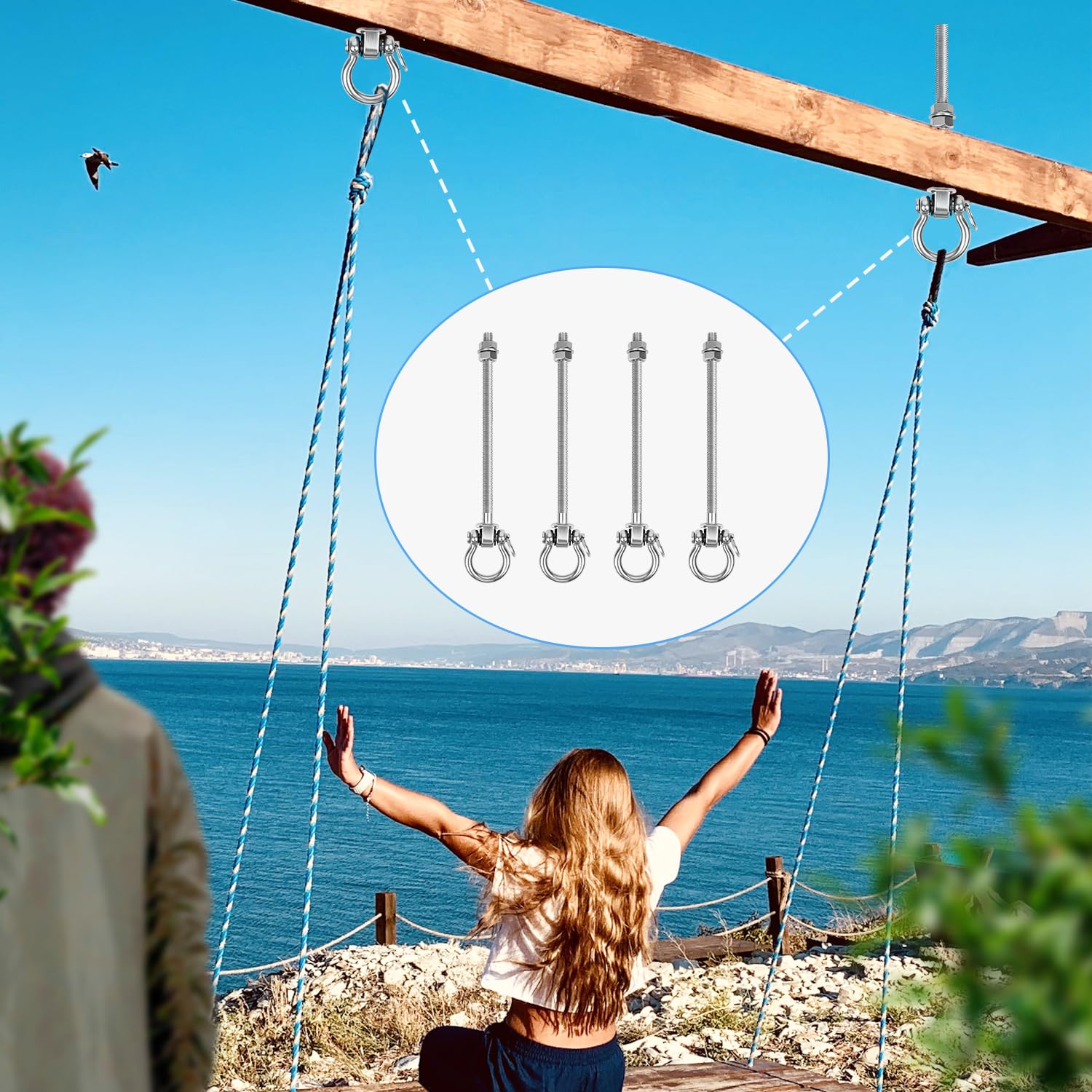 Pernos Soporte Anclaje de Techo Ganchos para Columpio M10 x 180mm Acero Inoxidable Colgador de Hamaca con Rodamiento para Interior Exterior Silla Cuerda Yoga Hamaca Cair Saco Arena Saco de Boxeo