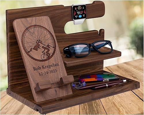 Regalo personalizado para gerente organizador de escritorio de madera, regalos personalizados de ciclismo de montaña para novio, organizador de