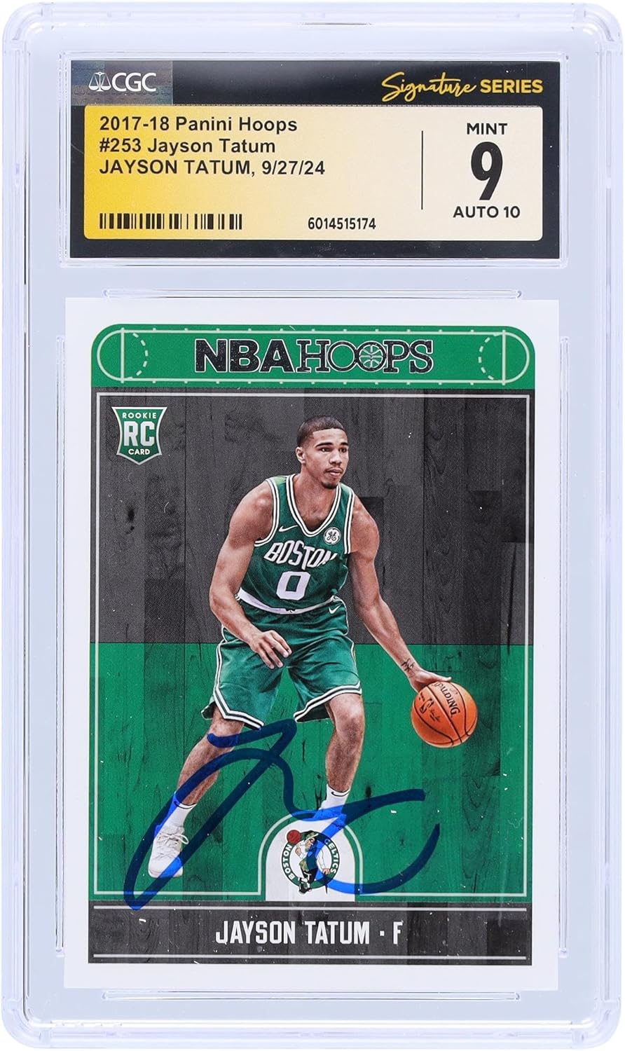 Jayson Tatum Boston Celtics Autographed 2017-18 Panini Hoops #253 CGC Fanatics Witnessed Authenticated 9/10 Rookie Card - Basketball Slabbed Autographed Cards