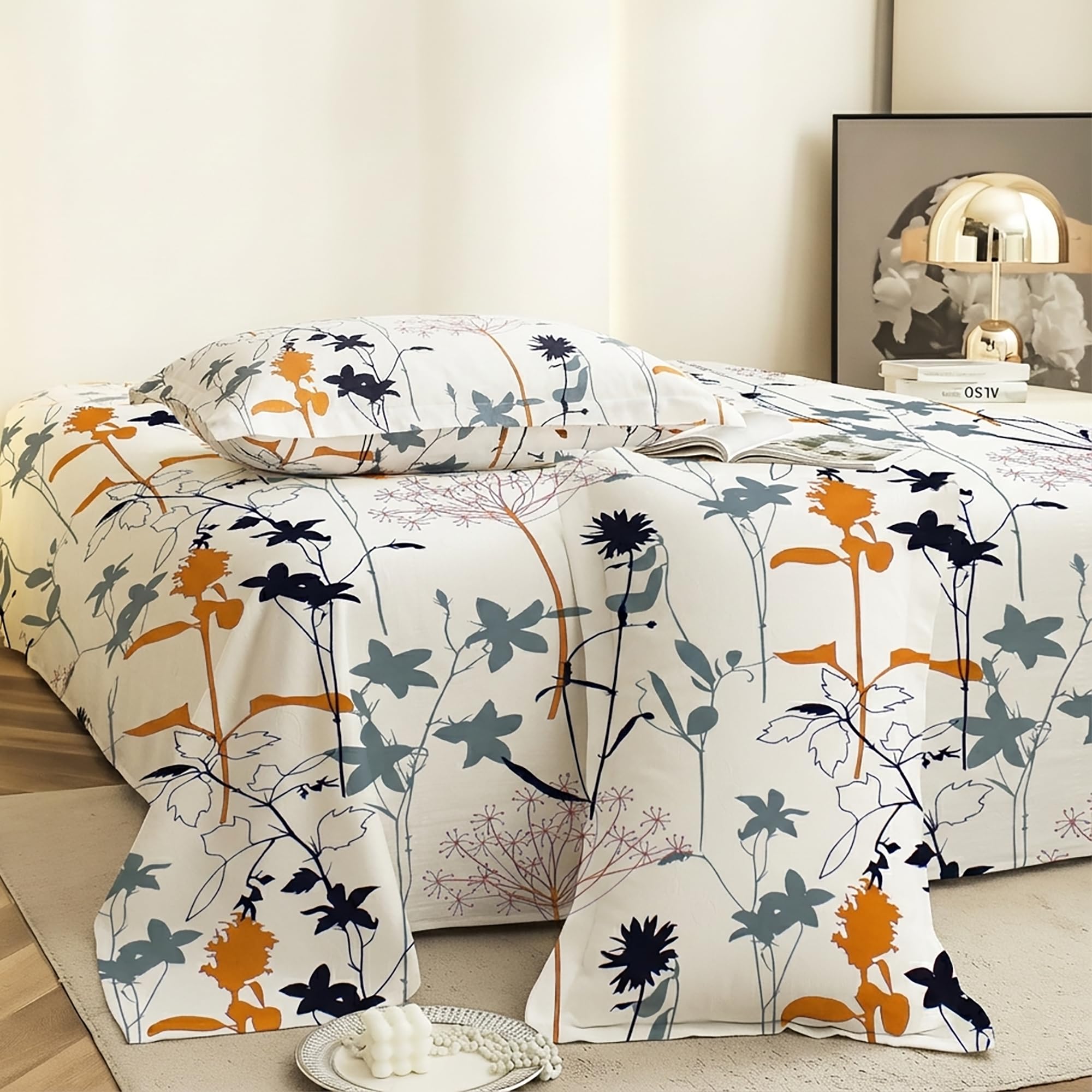 Story@Home Bedsheet for Double Size Bed | 186 TC | White | Printed | 1 Piece Cotton bedsheet for Double Size Bed with 2 Pillow Covers (225 x 250 cm) Perfect for Home Decor & Gifting | Cotton bedsheet