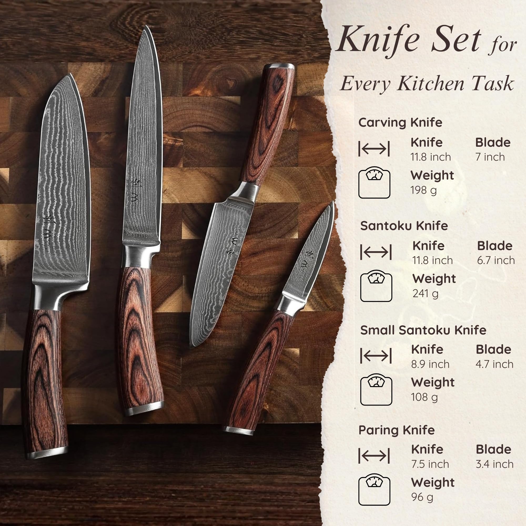 Amazon | Wakoli EDIB ダマスカス包丁セット 4本組 VG10芯材・67層