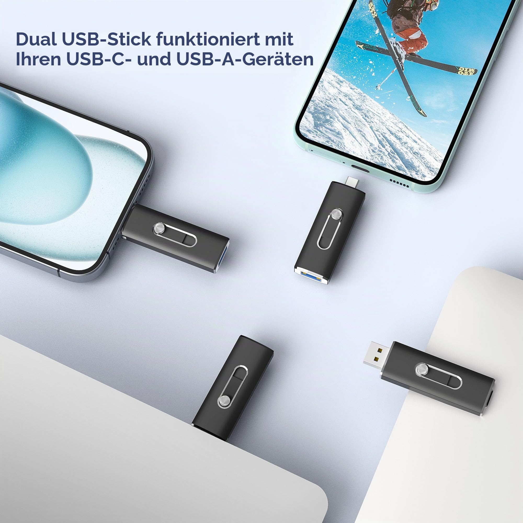 KOOTION USB Stick 256GB Typ C 2-in-1 USB 3.1 Flash Laufwerk Schwarz