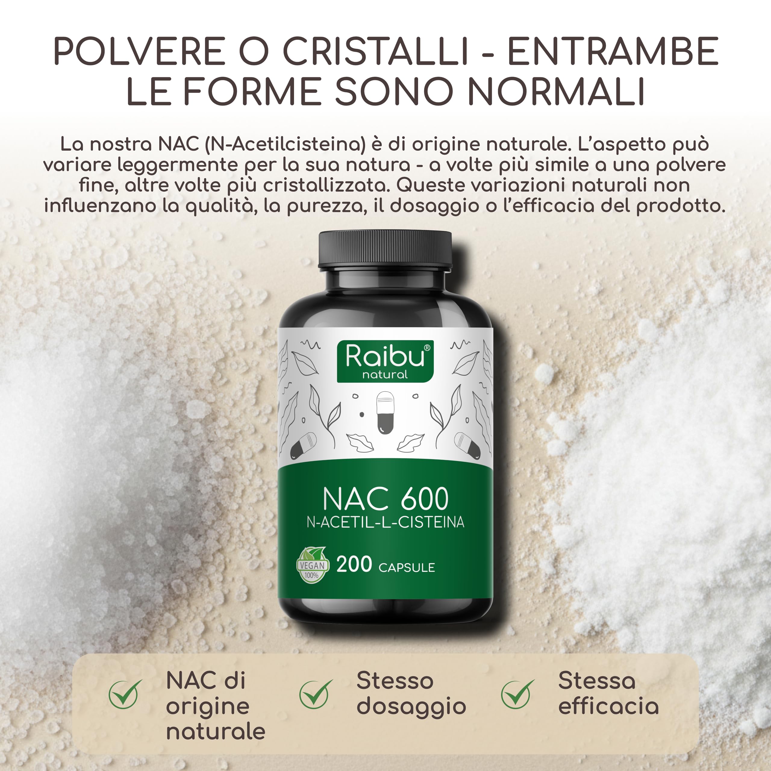 NAC N-Acetil-Cisteina 600mg - 200 capsule - 100% NATURALE - Vegano e senza additivi - Altamente dosato - Qualità Premium - Prodotte da Raibu