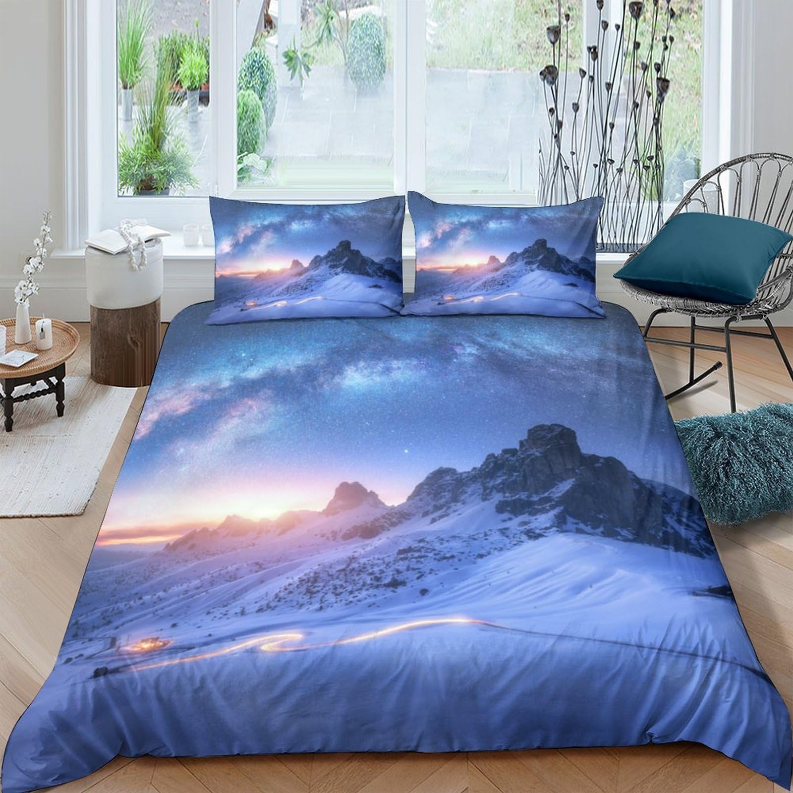 Ctjqhvkz Style-2 3D Printed Blue Mountain Sunrise Fitted Sheet Microfiber Soft Mattress Cover For Bedroom Dorm Decor Protection Single（135X200cm）