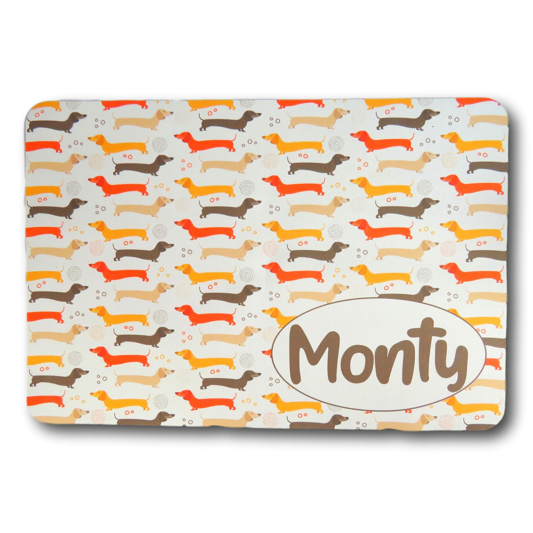 The T Bird Gifts Limited Sausage Dog Mat | Dachshund Dog Food Mat | Fabric Mat | Non slip mat | Pet Food Mat | Pet Table Mat | Pet Puppy Kitten Gift | Feeding Mat