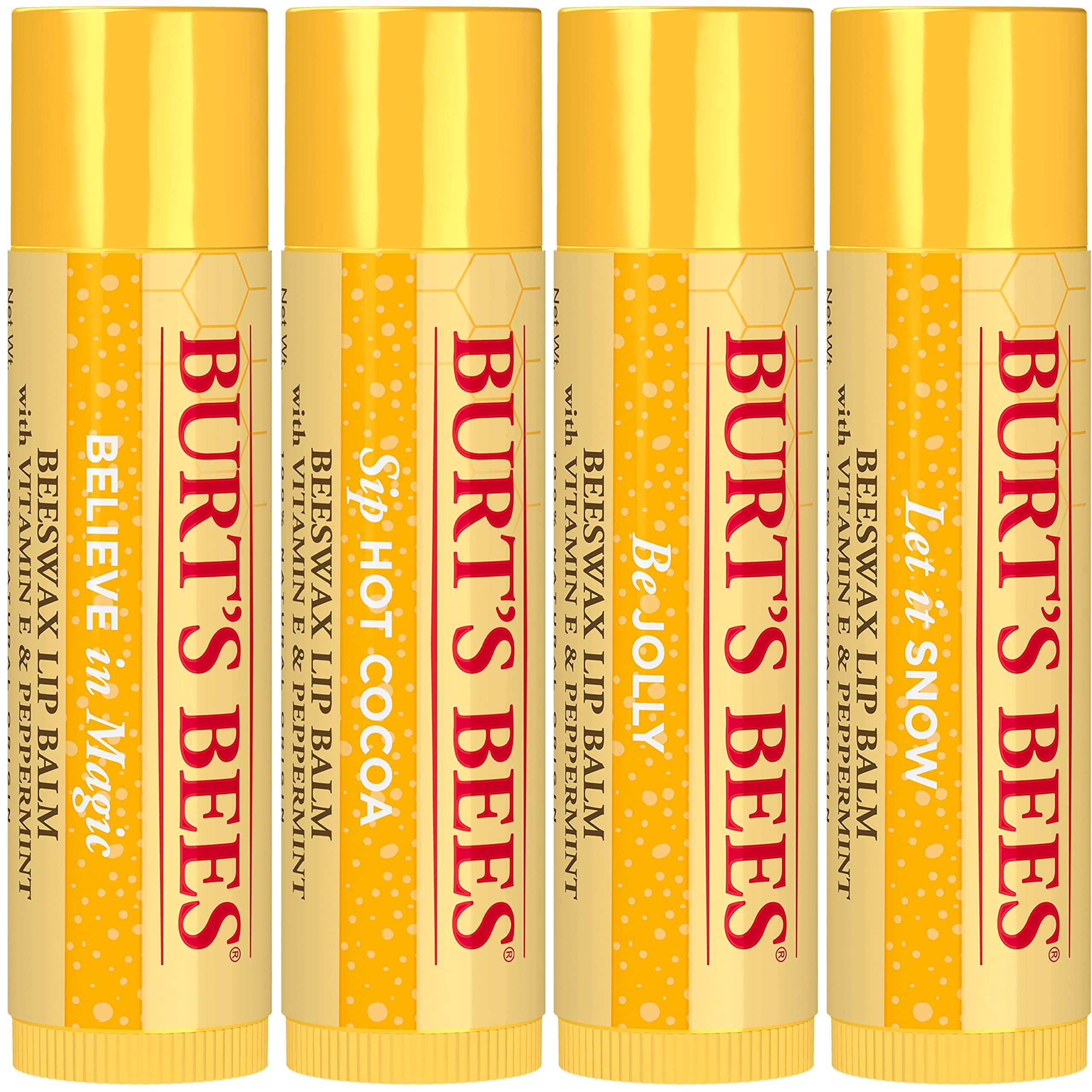 Burt's Bees Christmas Gifts, 4 Lip Balm Stocking Stuffers Products, Jingle Balms Set - Classic Beeswax Moisturizing Lip Balm