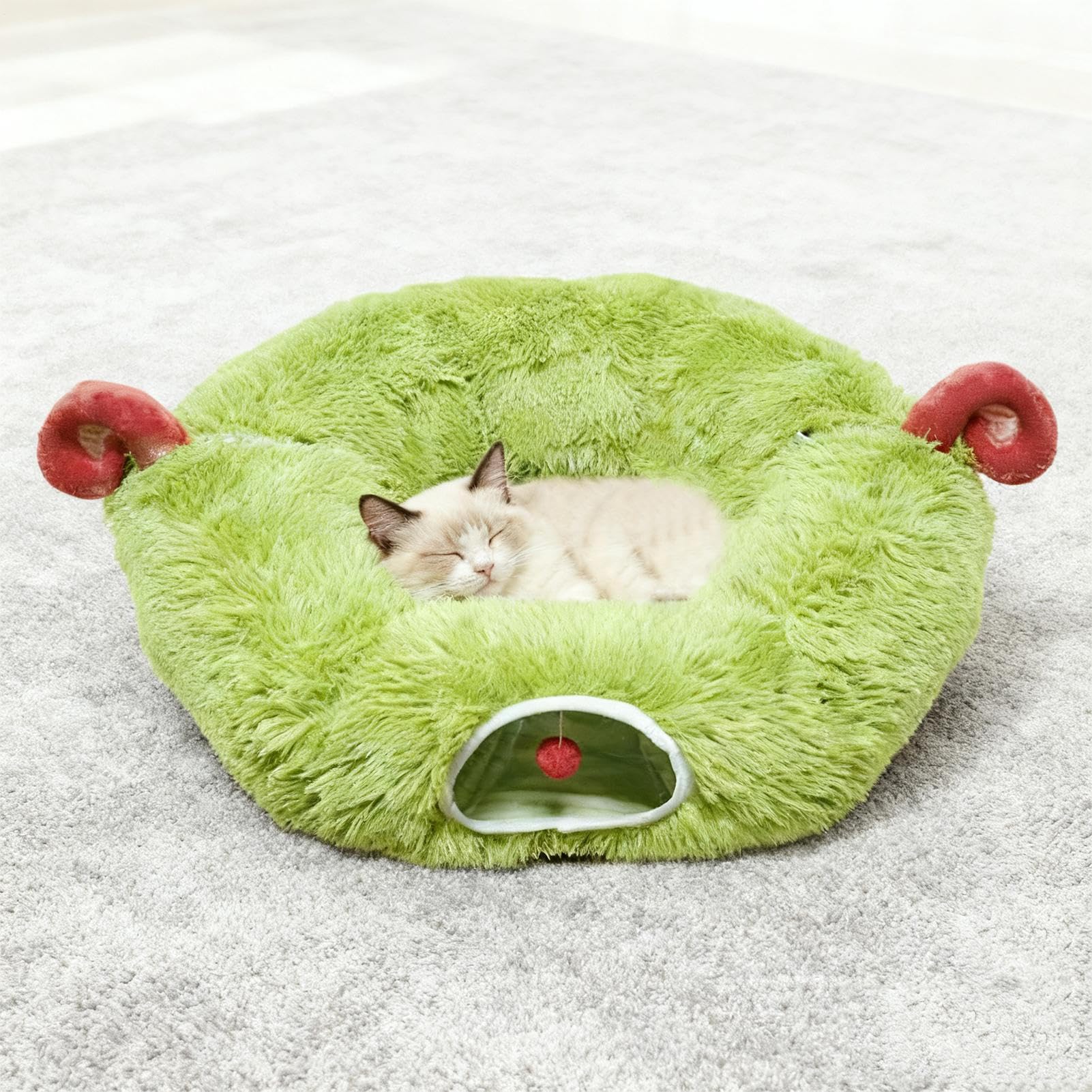 Cama de túnel para gatos: túnel extraíble y caliente de felpa, almohada redonda para mascotas, tumbona acogedora para interiores, cojín de reposo | Para Gatos Perros Pequeños Conejitos Hurones Bi de