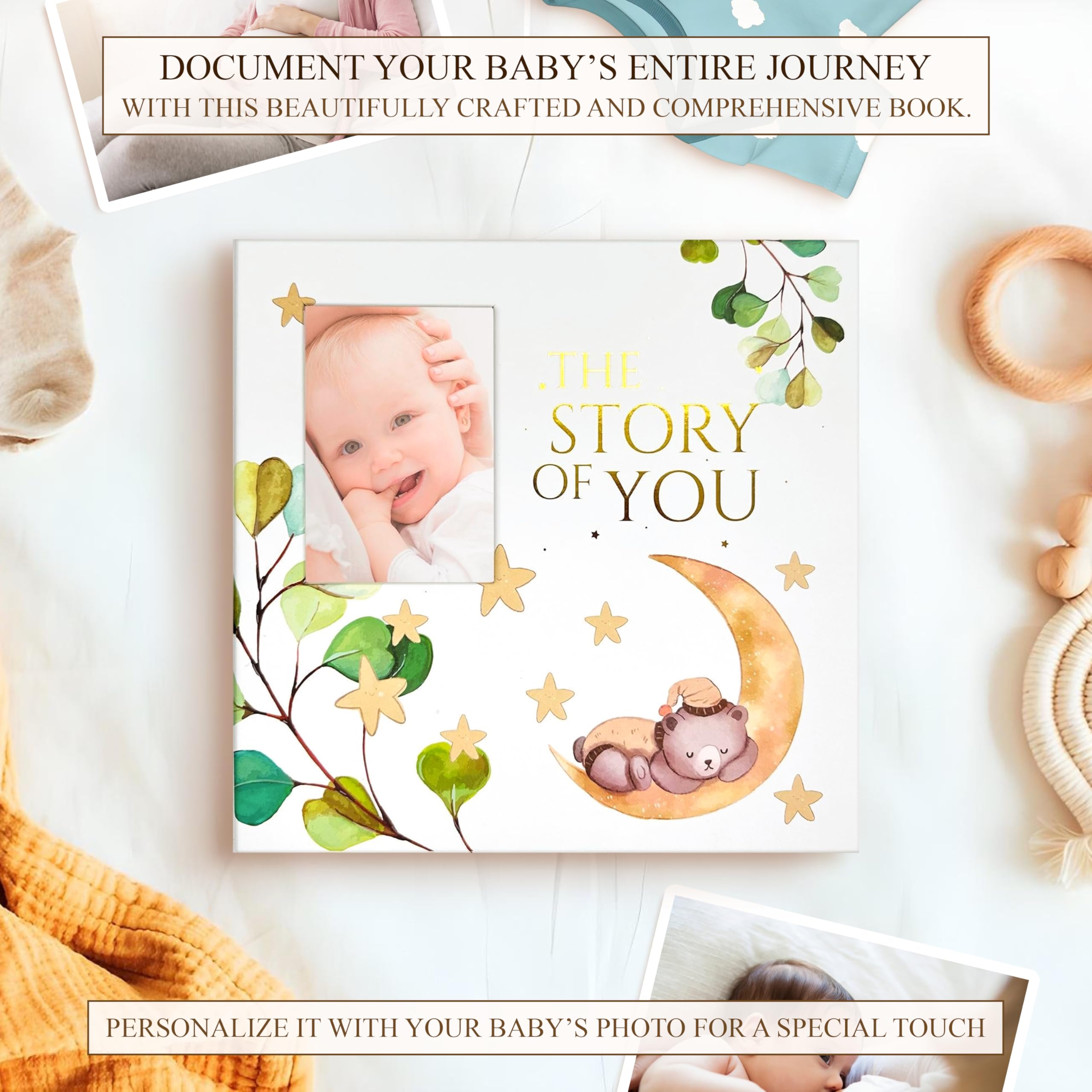 Modern Baby Memory Book Gender Neutral with Ample Photo Space, First 5 Year Journal Baby Book Keepsake with Spacious Pregnancy Section, Scrapbook Baby Photo Albums, Ideal for Baby Shower Gifts