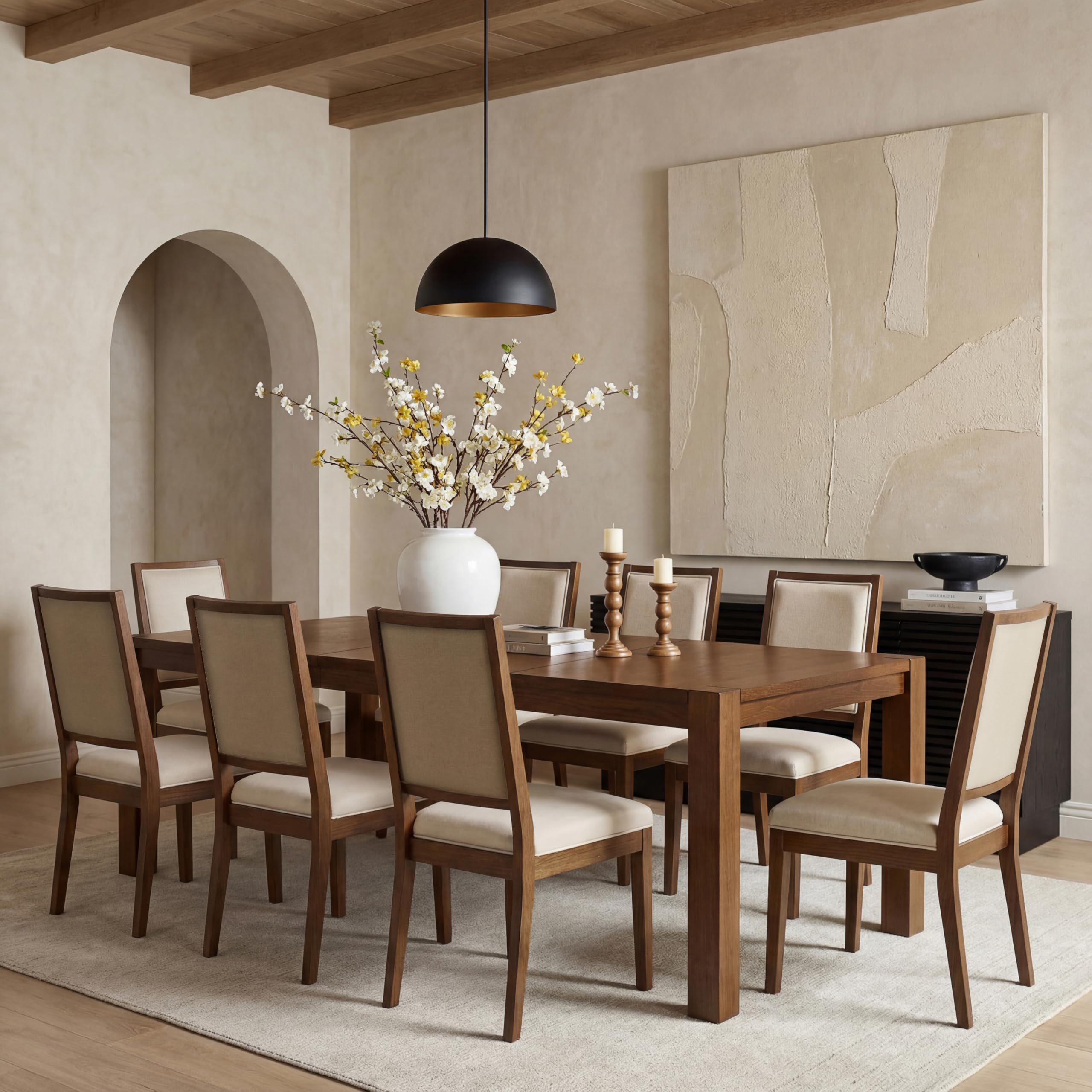 Farati 9-Piece Expandable Dining Table Set, 60"-80" Modern Wood Table with 8 Upholstered Chairs, Large Rectangular Extension Set for Dining Room,